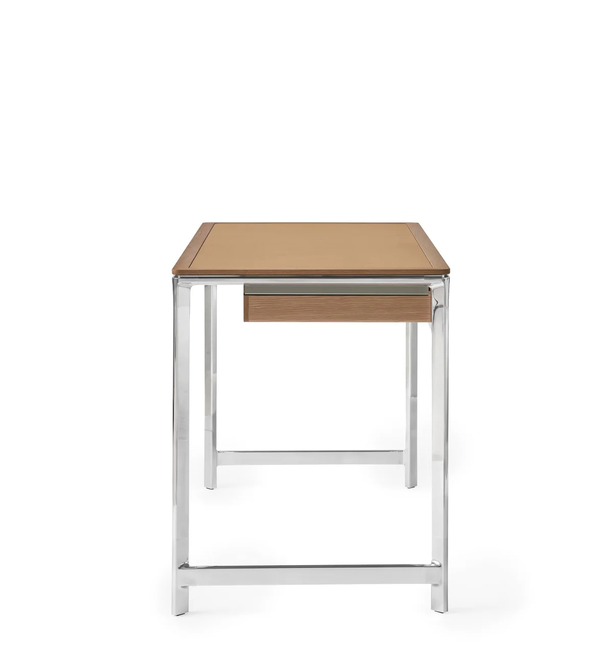 Biurko STUDIO kamelowy skórzany blat z dębową ramą i aluminiową podstawą - Image 14