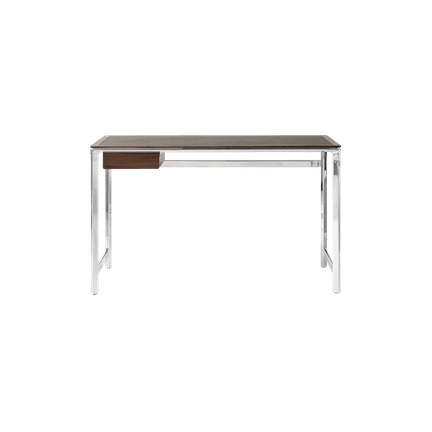 Biurko STUDIO zielony skórzany blat z orzechową ramą i aluminiową podstawą - Image 11