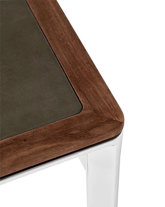 Biurko STUDIO zielony skórzany blat z orzechową ramą i aluminiową podstawą - Image 4