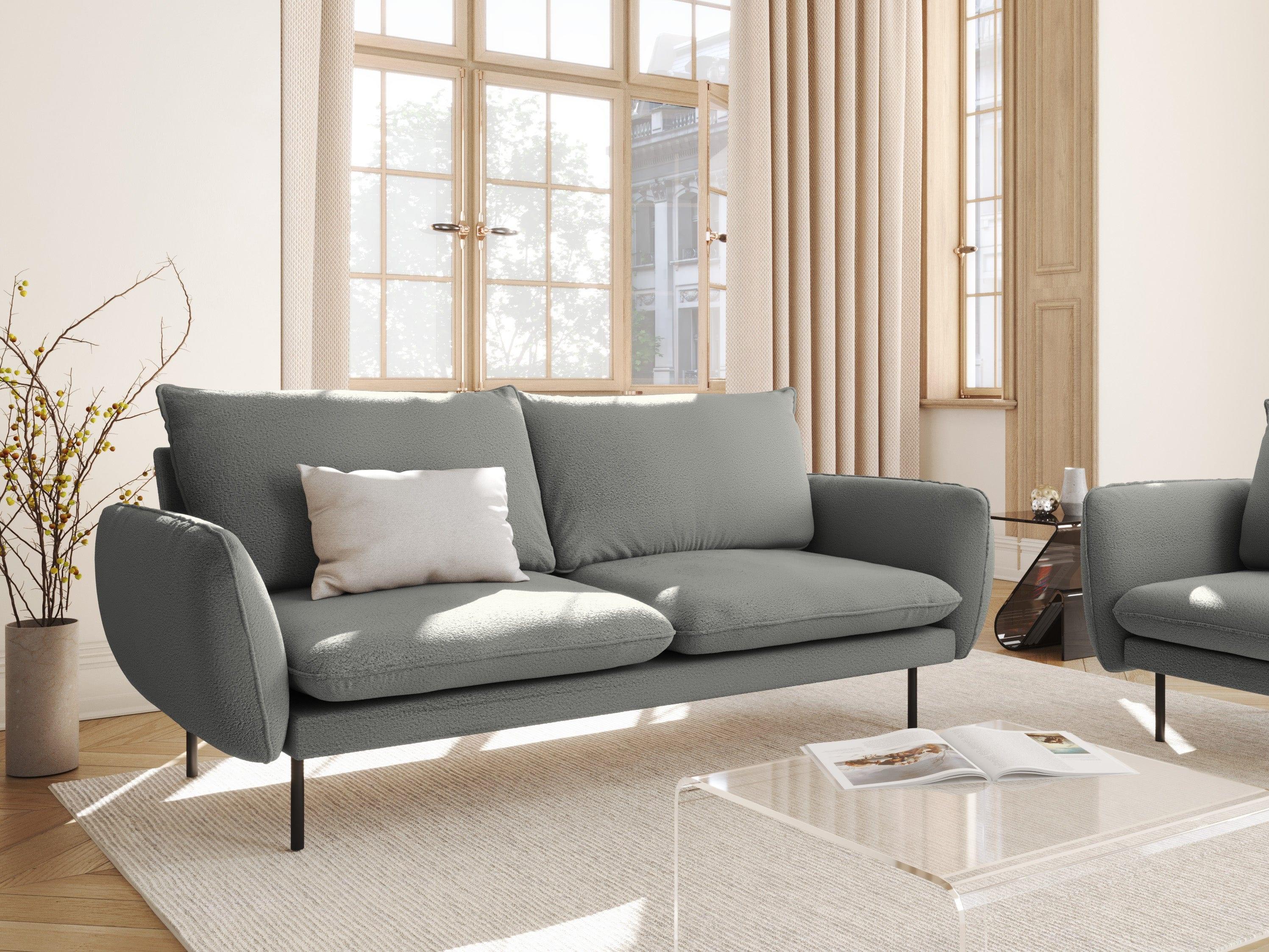 Sofa 3-osobowa VIENNA szary boucle z czarną podstawą - Image 2