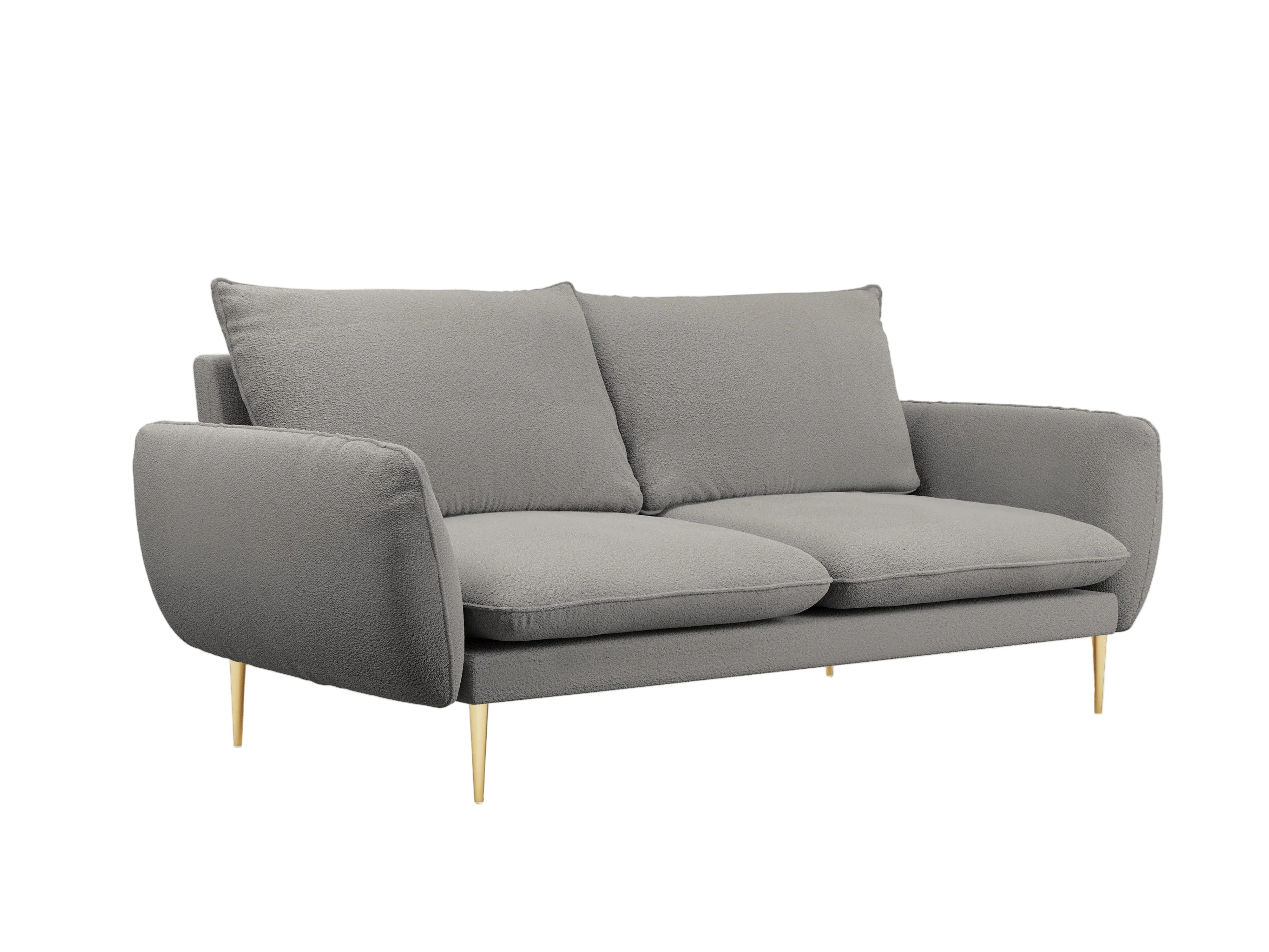 Sofa 3-osobowa VIENNA szary boucle ze złotą podstawą