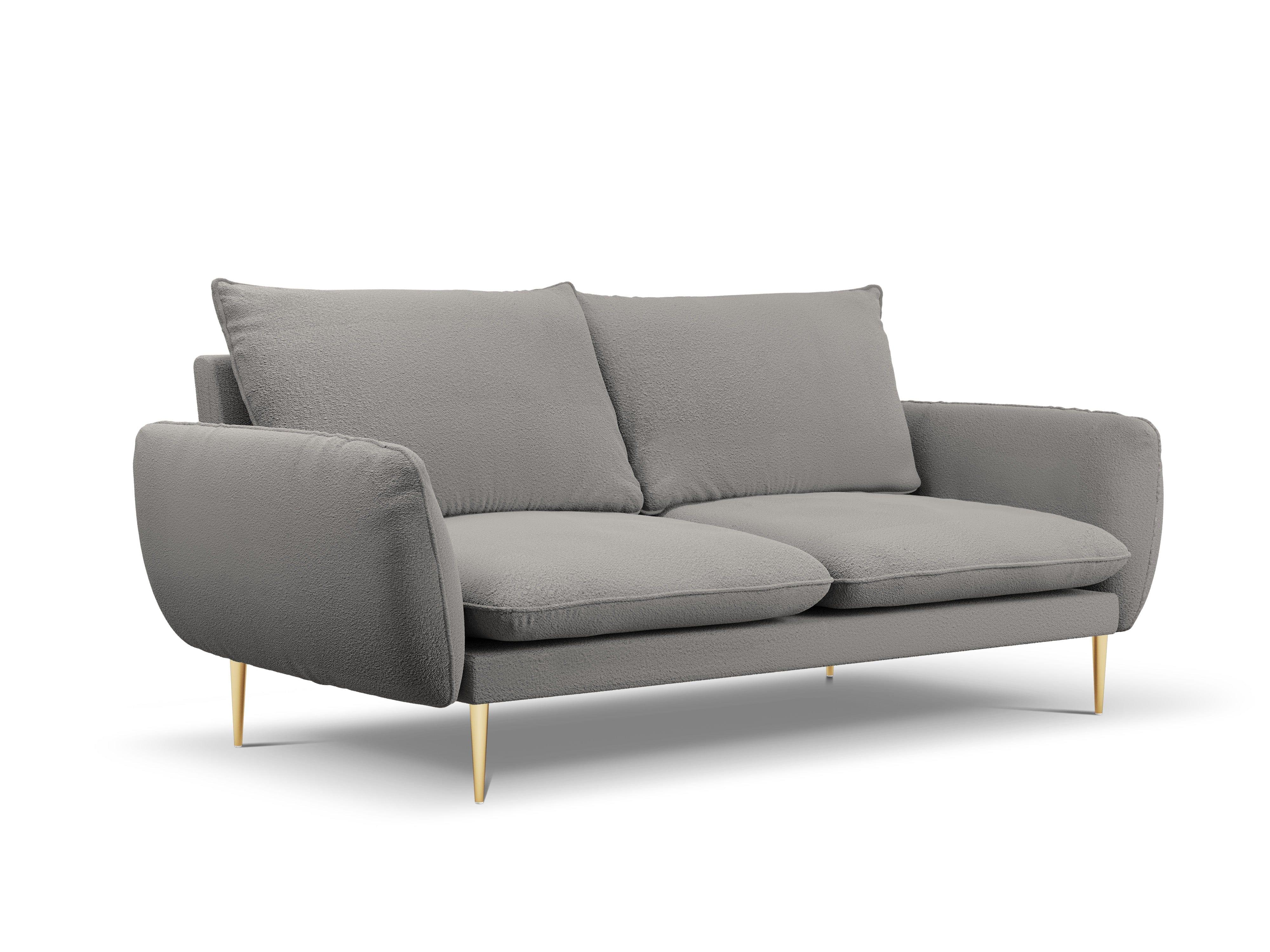 Sofa 3-osobowa VIENNA szary boucle ze złotą podstawą - Image 6