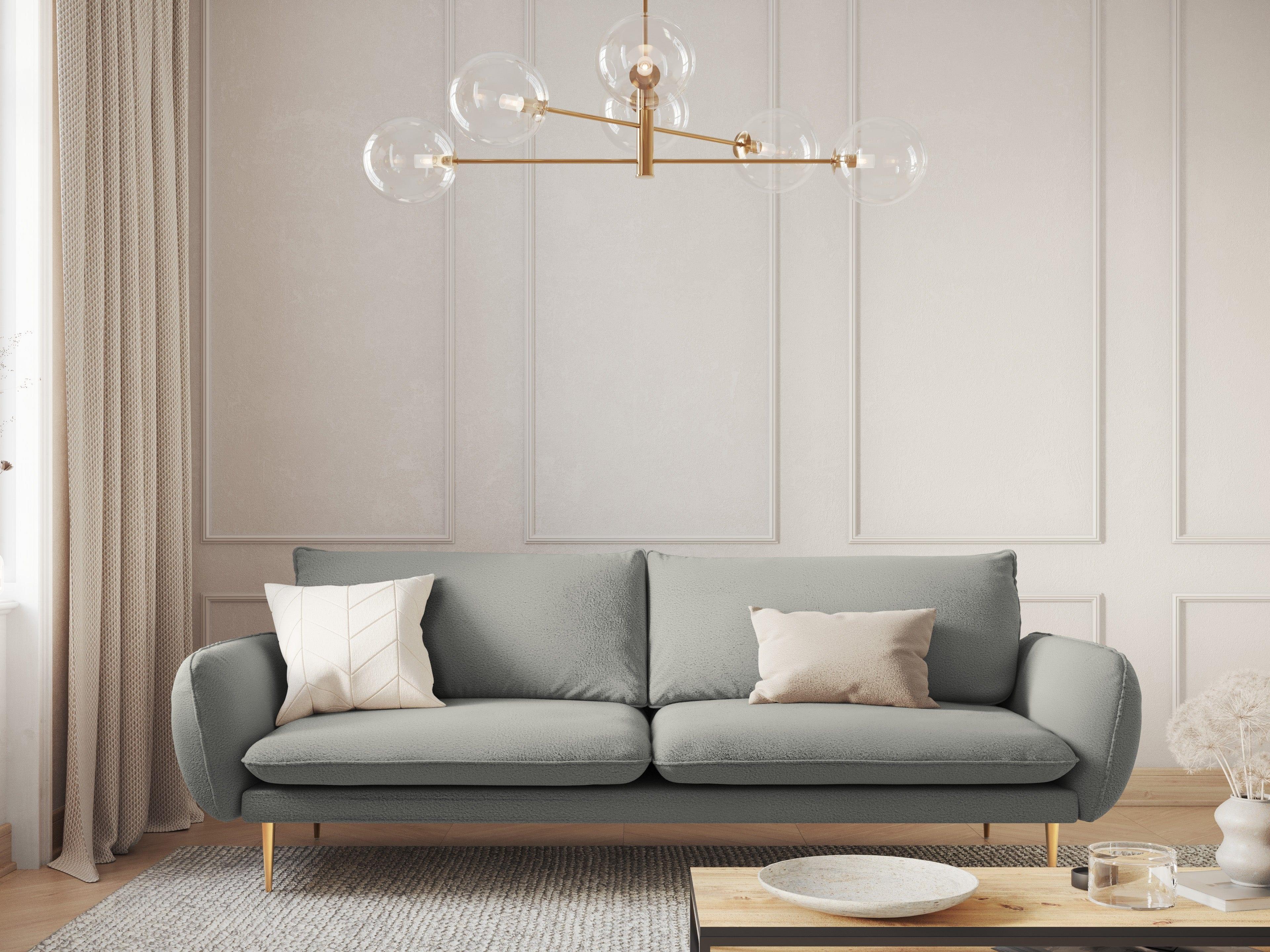 Sofa 4-osobowa VIENNA szary boucle ze złotą podstawą - Image 7