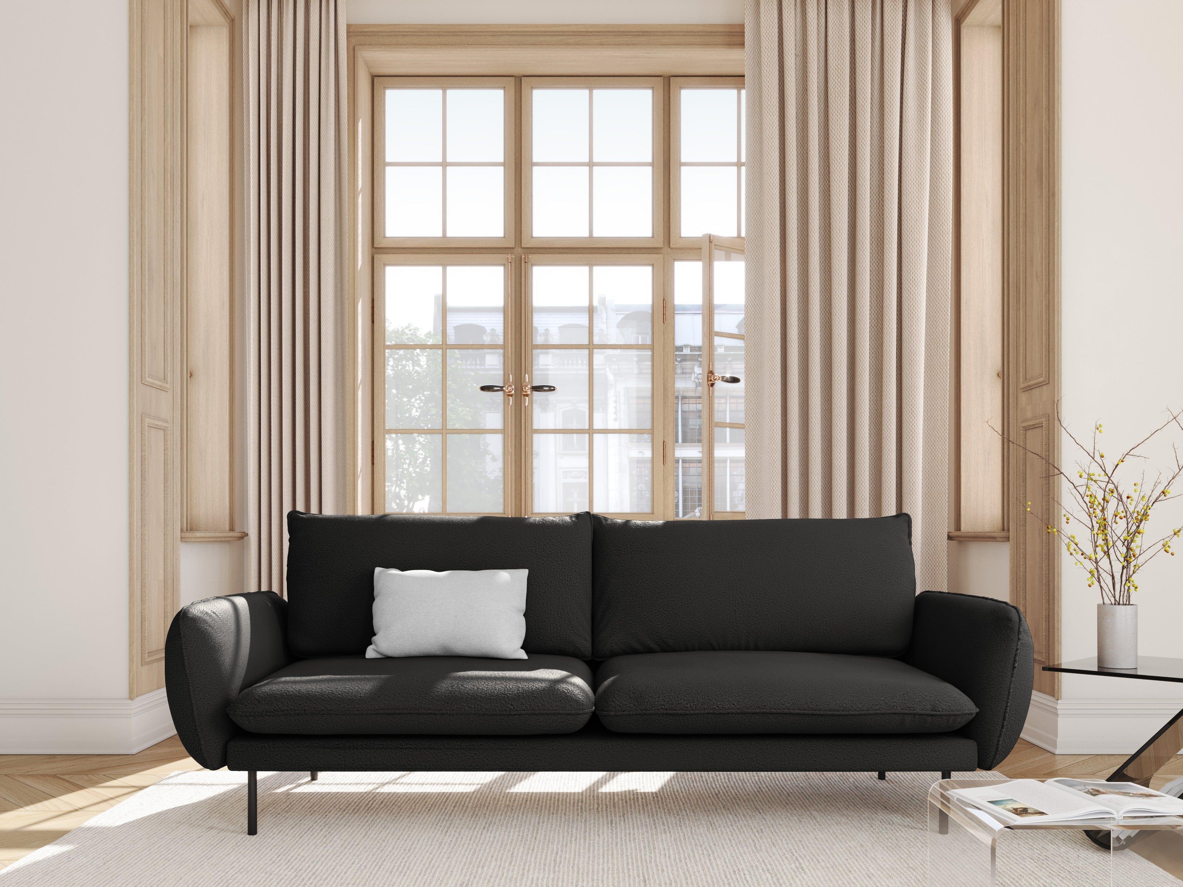 Sofa 4-osobowa VIENNA czarny boucle z czarną podstawą - Image 7