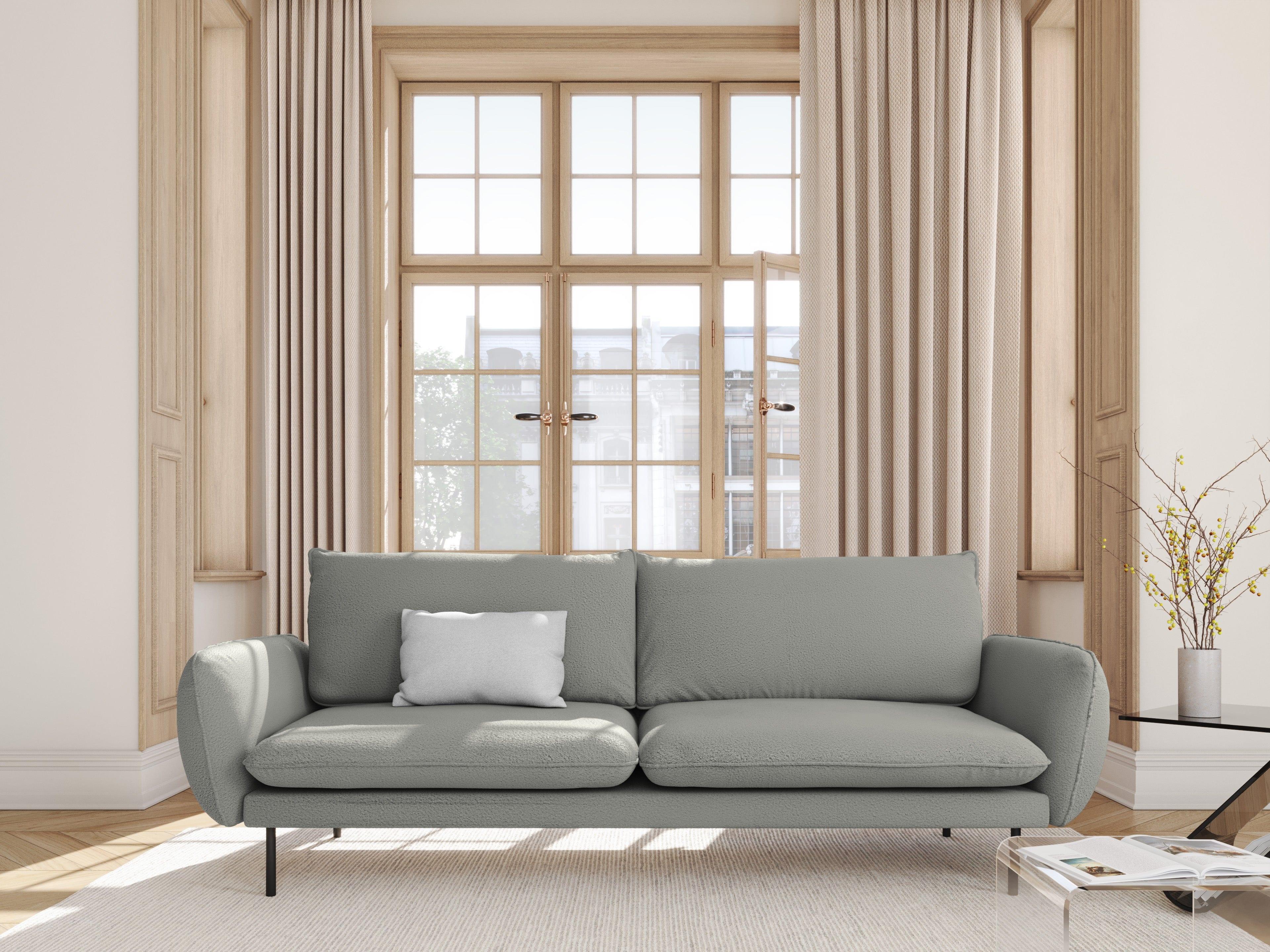 Sofa 4-osobowa VIENNA szary boucle z czarną podstawą - Image 2