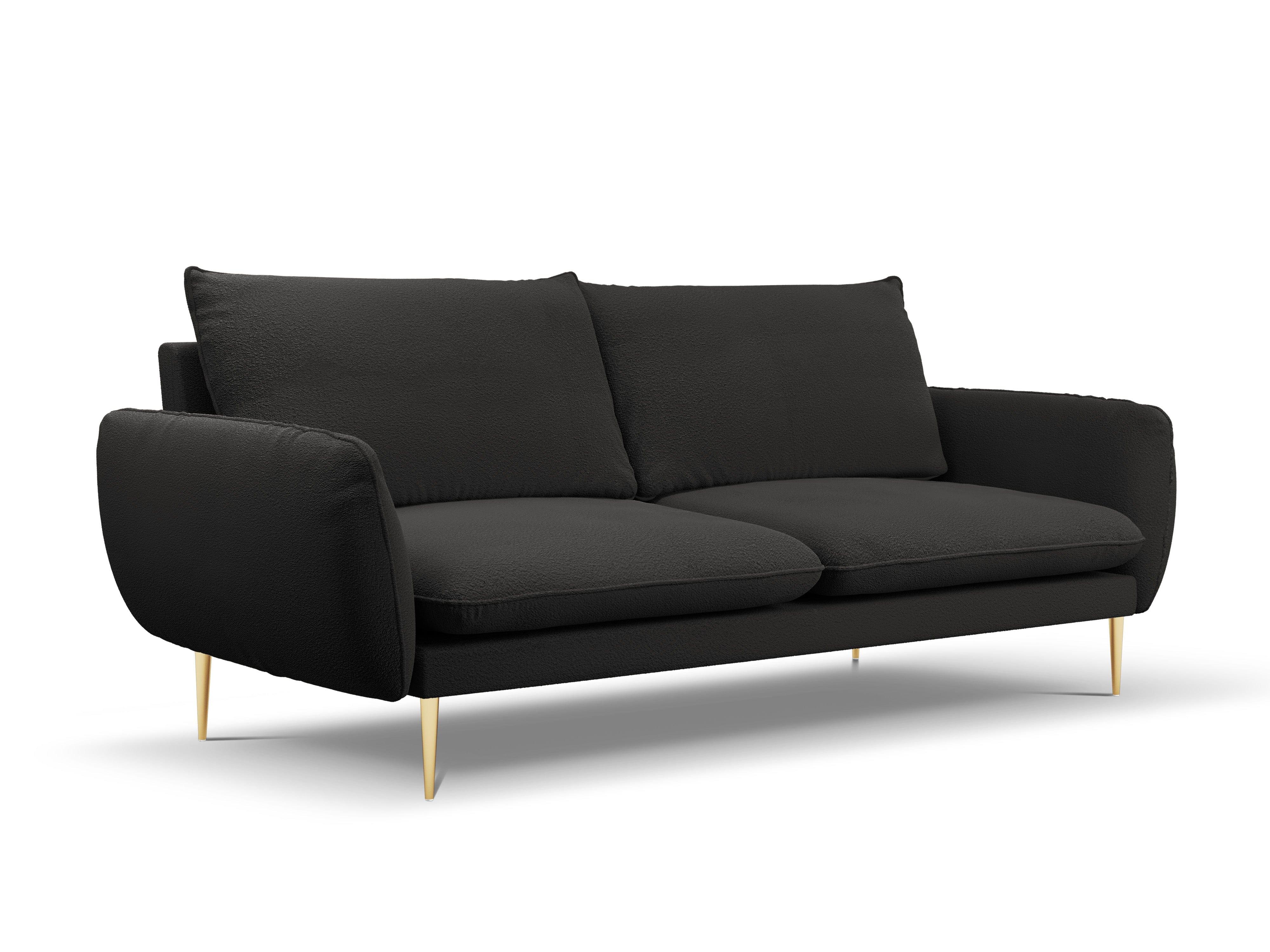 Sofa 4-osobowa VIENNA czarny boucle ze złotą podstawą - Image 6