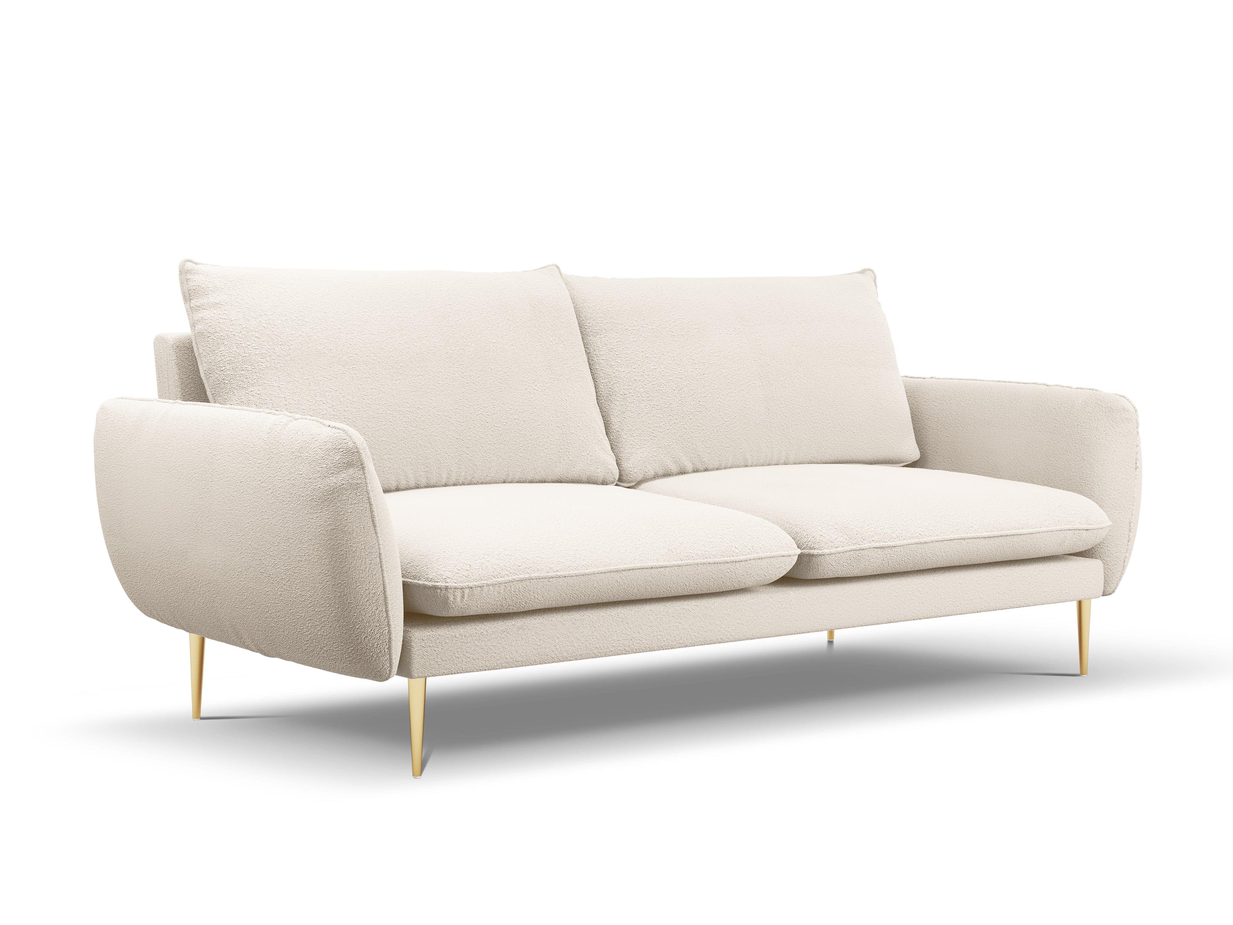 Sofa 4-osobowa VIENNA beżowy boucle ze złotą podstawą