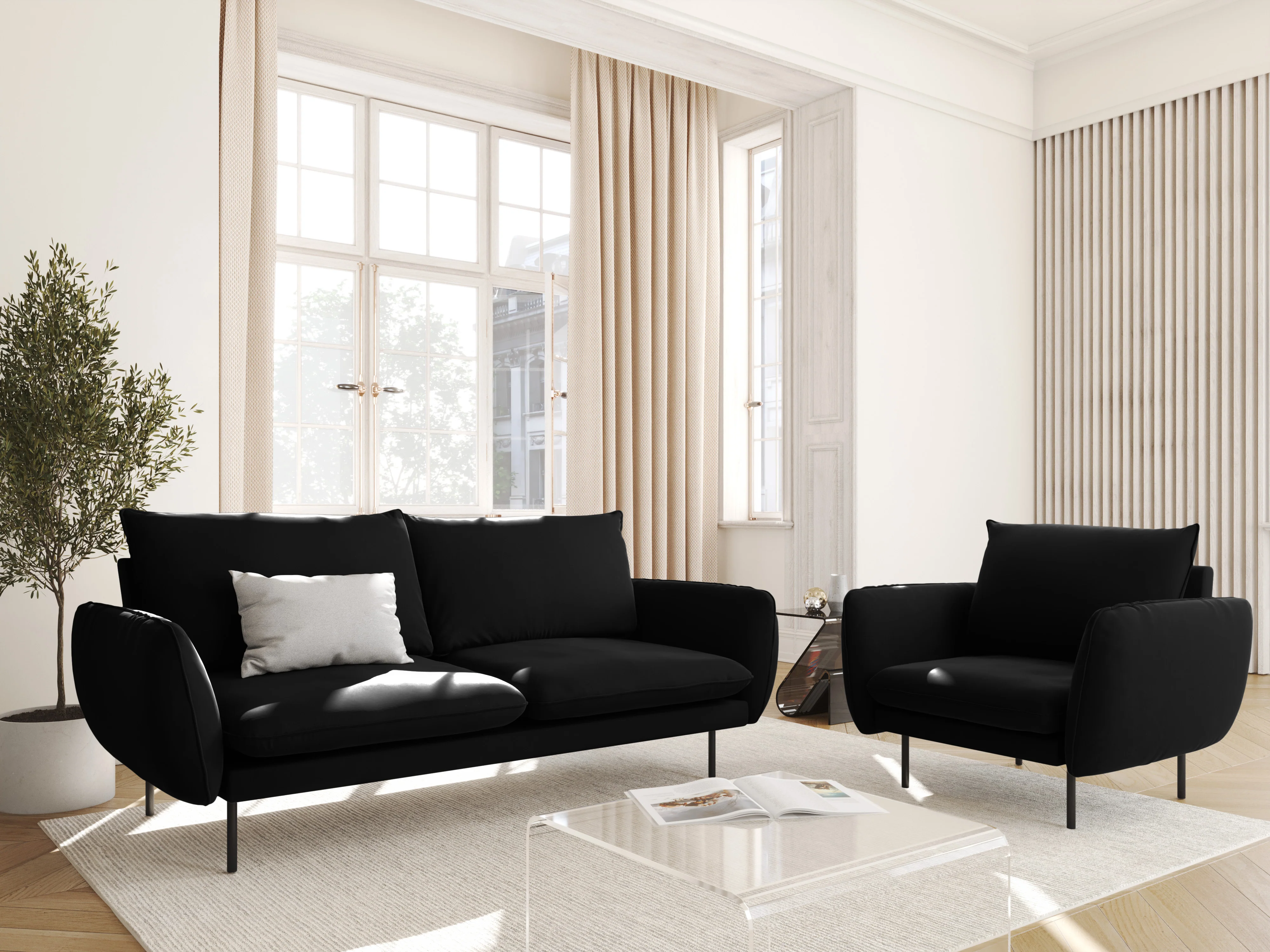 Fotel aksamitny VIENNA czarny z czarną podstawą - Image 2