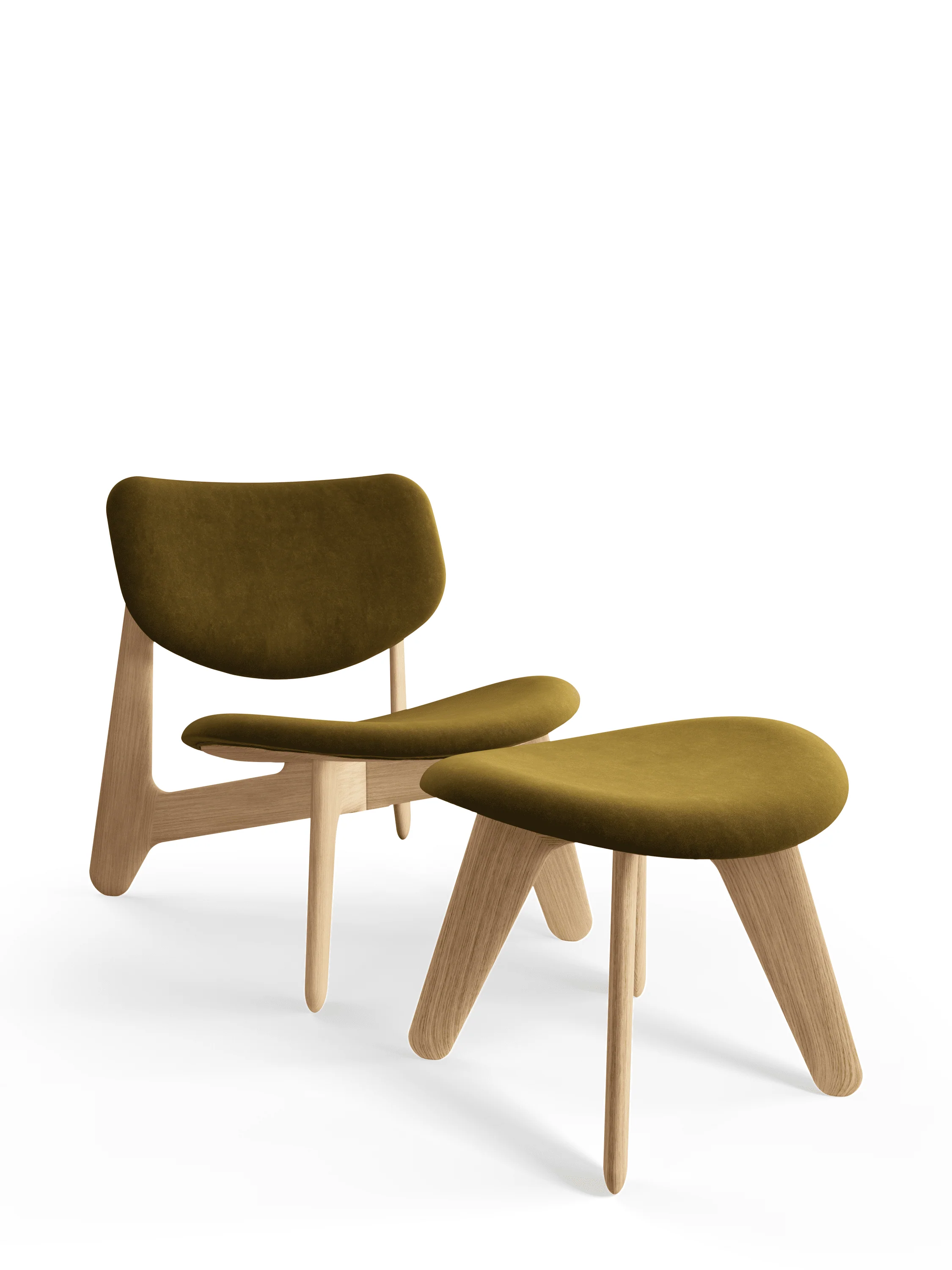 Fotel SLAB khaki z dębową podstawą - Image 4