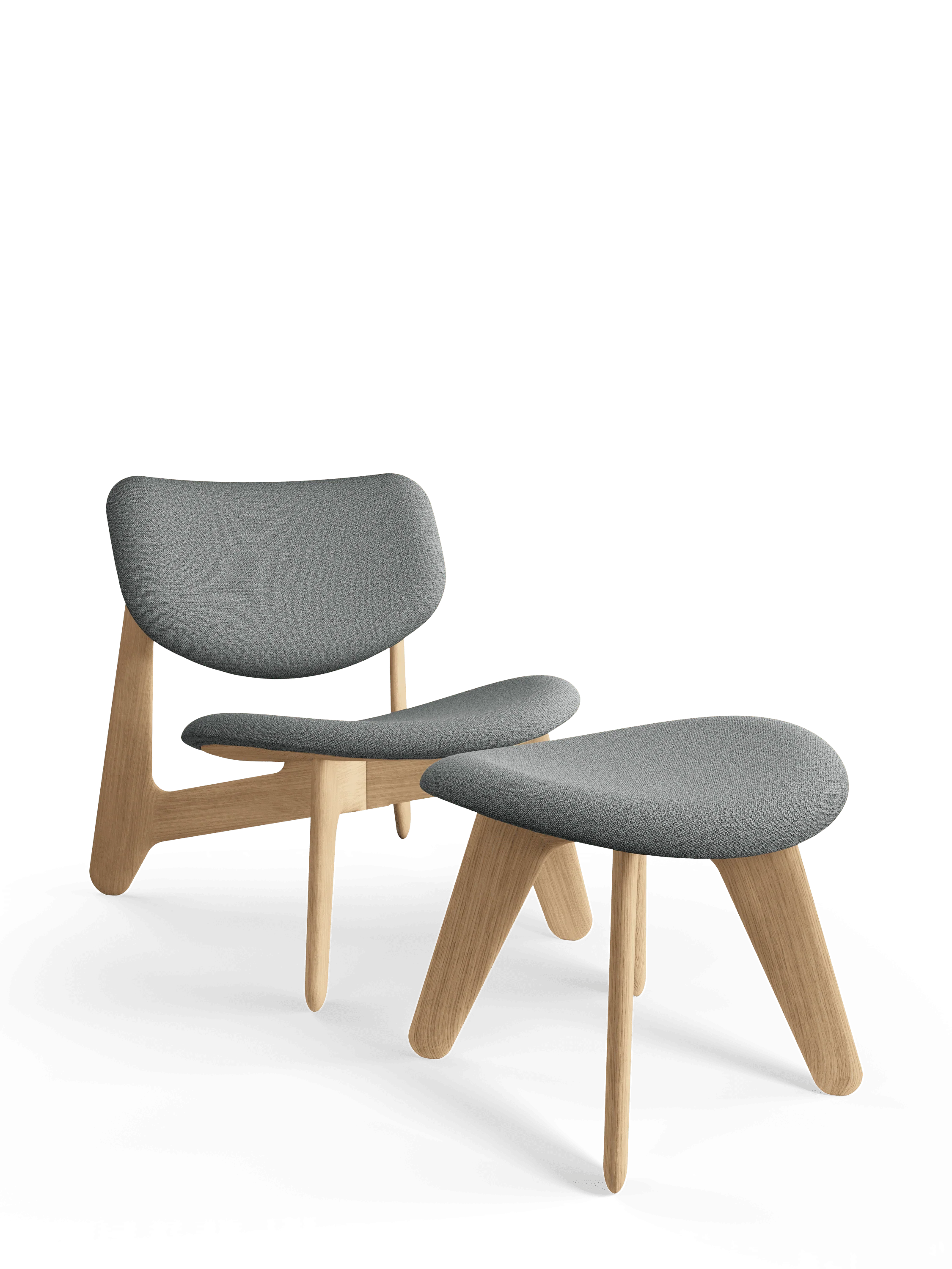Fotel SLAB szary z dębową podstawą - Image 3