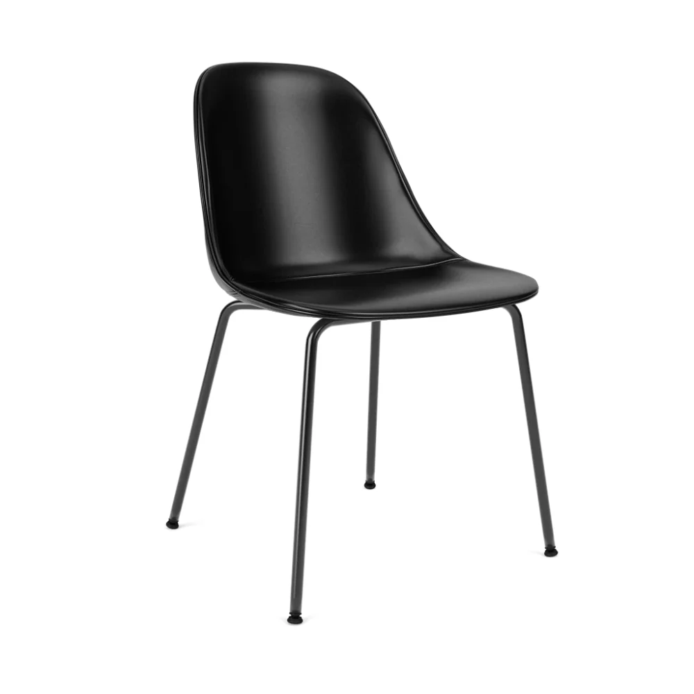Krzesło HARBOUR czarna skóra z czarną stalową podstawą