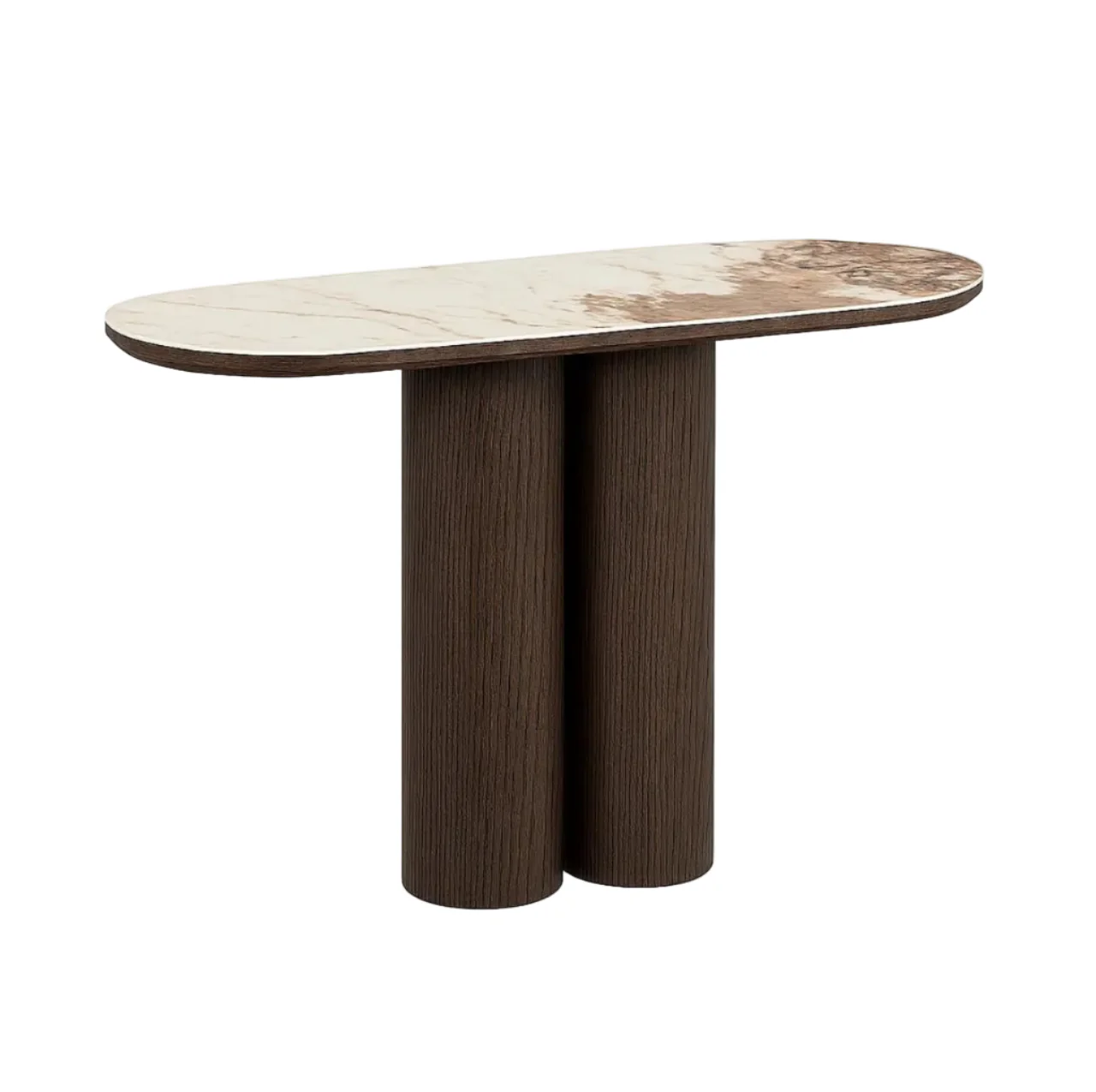 Konsola LANGFORD brązowy fornir dębowy z beżowym ceramicznym blatem