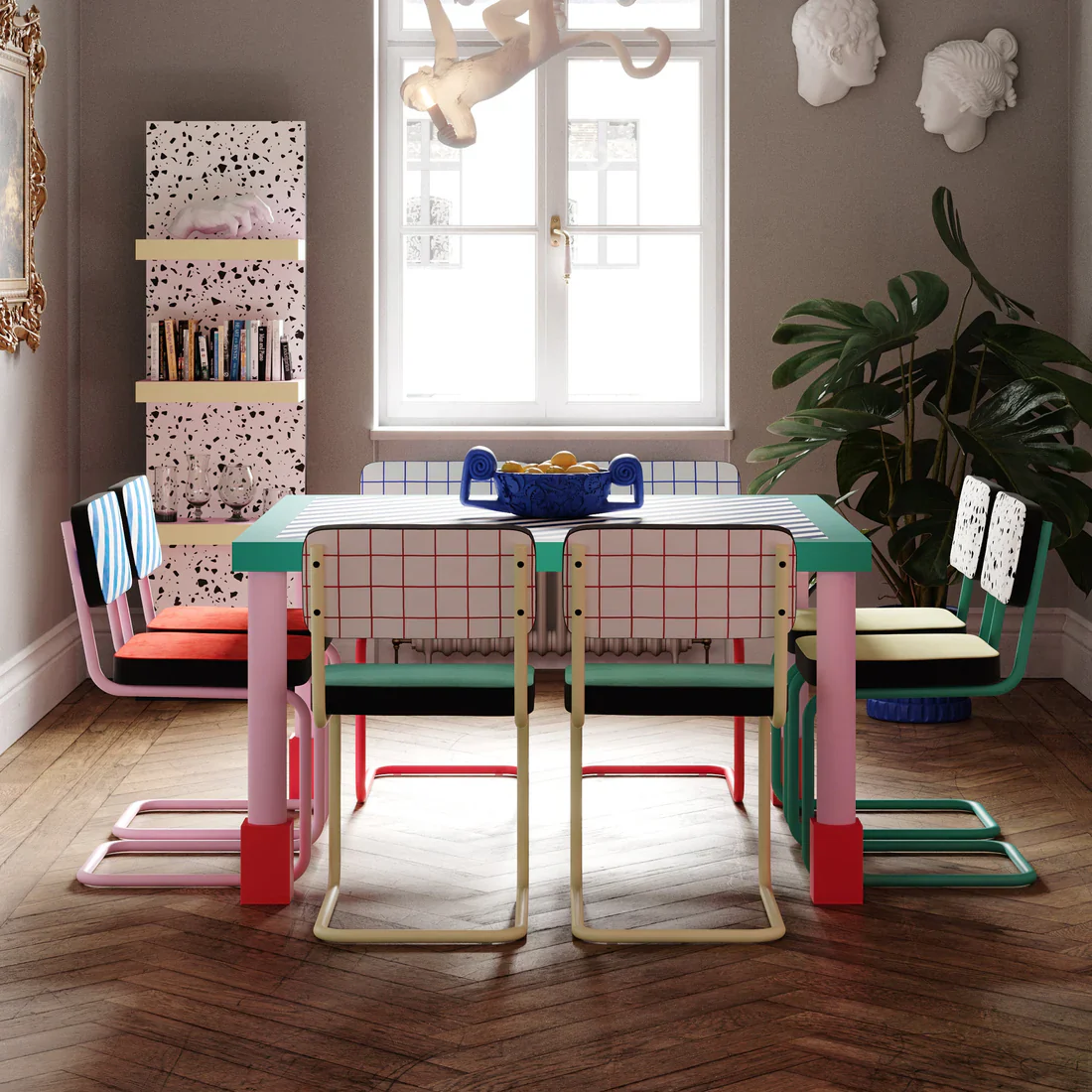 Krzesło SUPERCHAIR RED GRID turkusowy z jasnożółtą podstawą - Image 2