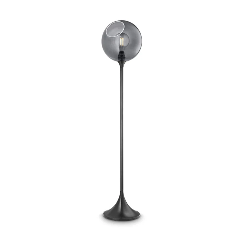 Lampa podłogowa BALLROOM dymiony z czarną podstawą