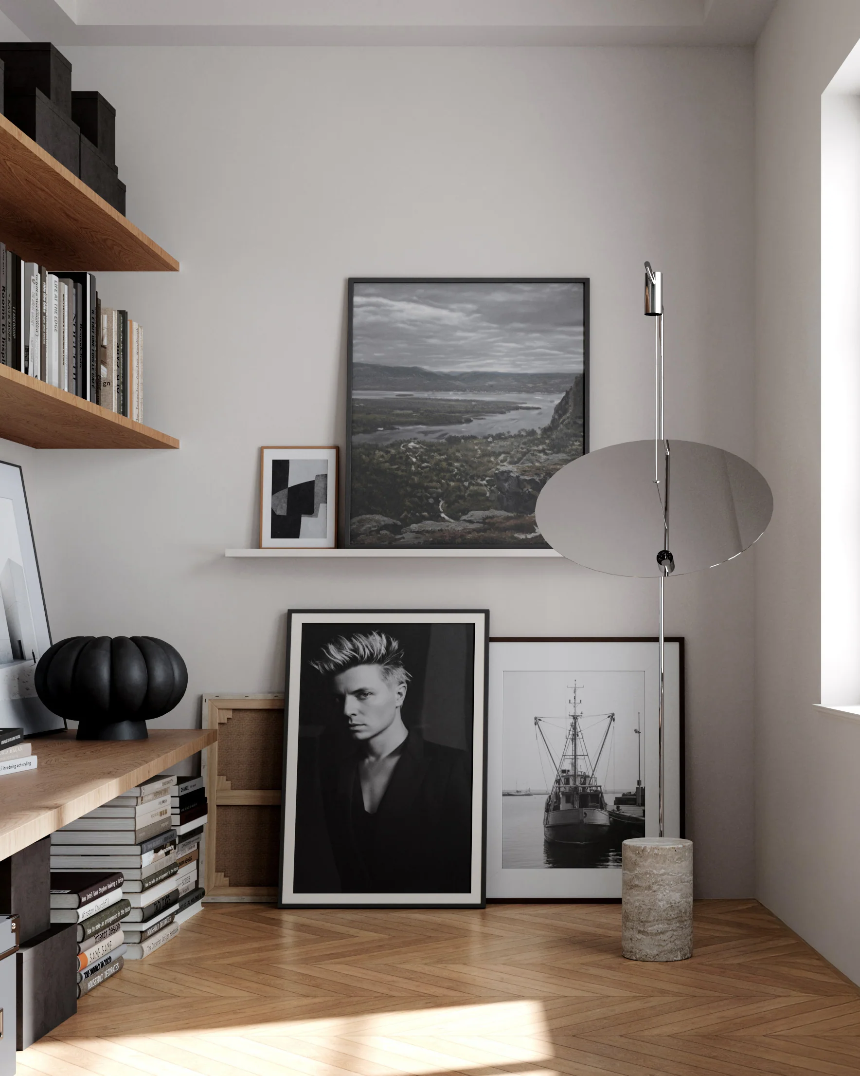 Lampa podłogowa MOON chrom i trawertyn - Image 2