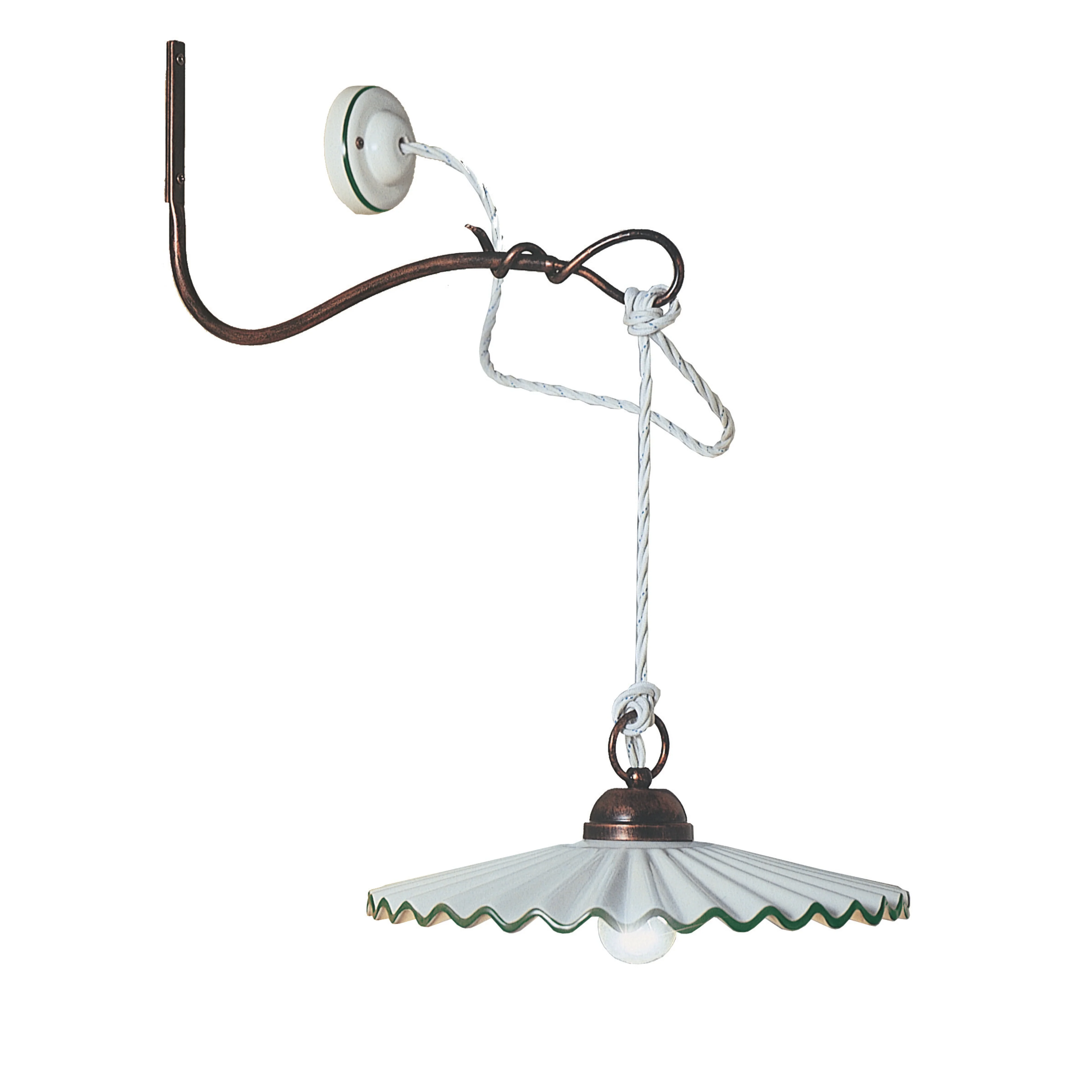 Lampa ścienna z wysięgnikiem ceramiczna L’AQUILA biały z zielonym i antycznym miedzianym