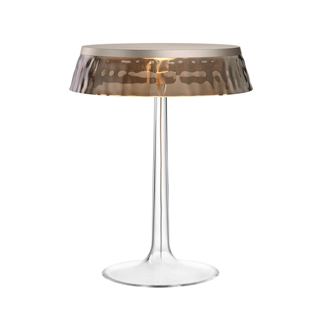 Lampa stołowa BON JOUR matowy chrom z dymionym abażurem