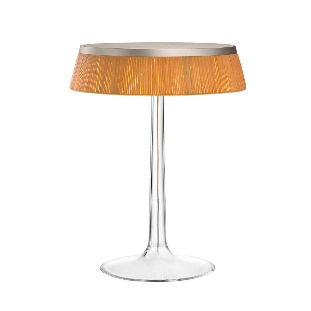 Lampa stołowa BON JOUR matowy chrom z rattanowym abażurem