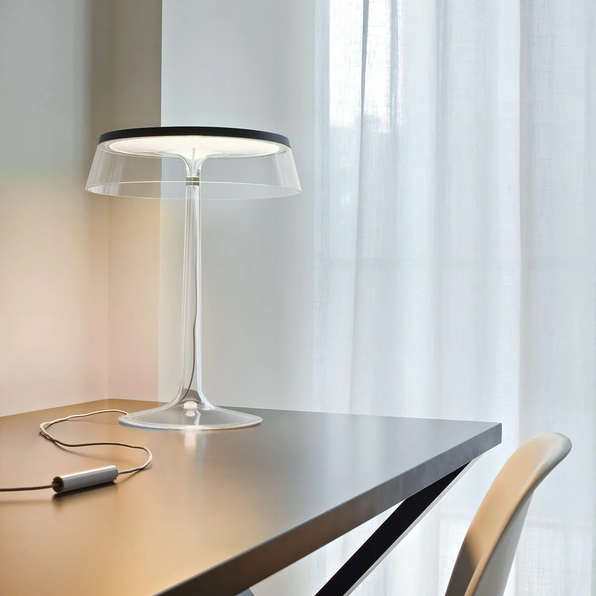 Lampa stołowa BON JOUR matowy chrom z transparentnym abażurem - Image 2