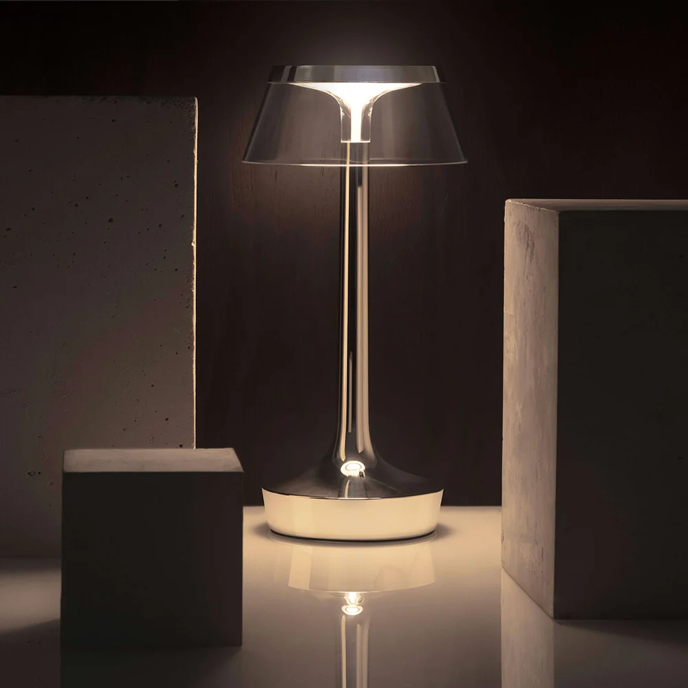 Lampa przenośna BON JOUR UNPLUGGED chromowany z transparentnym abażurem - Image 2