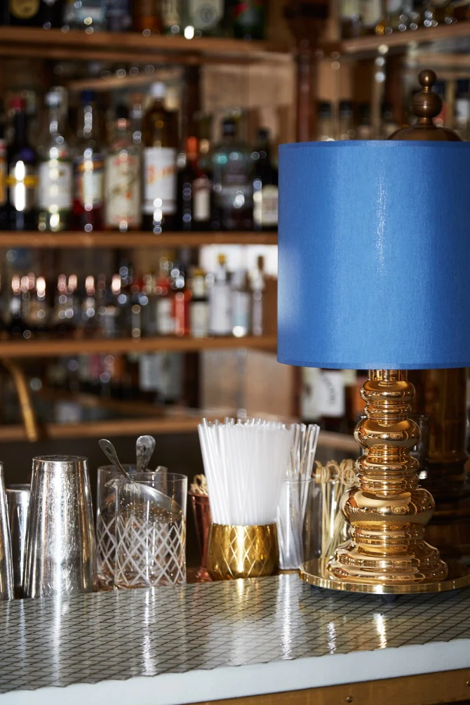 Lampa stołowa PUNK DELUXE niebieski ze złotą podstawą - Image 2