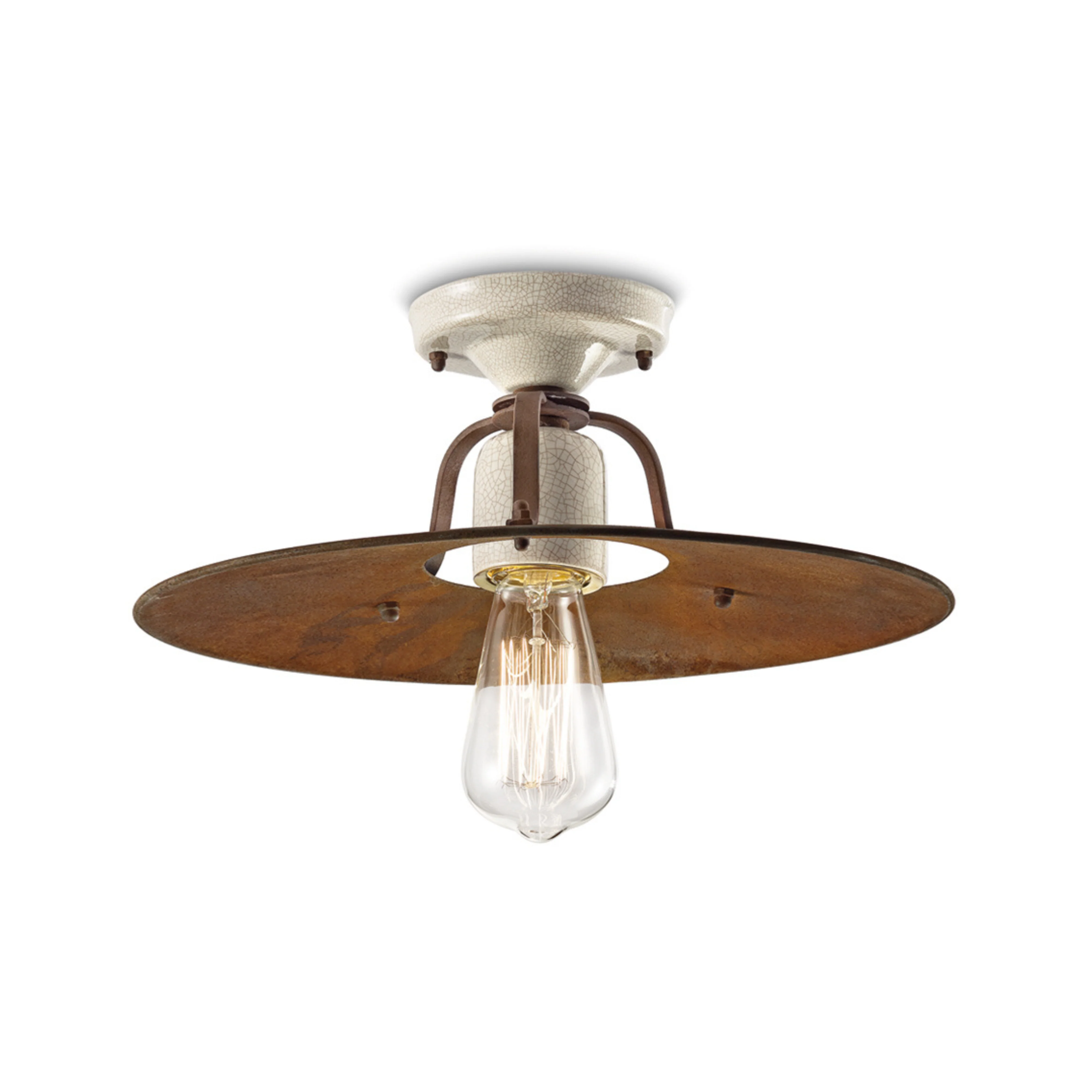 Lampa sufitowa ceramiczno-żelazna GRUNGE rdzawy z kremowym efektem Craquelé