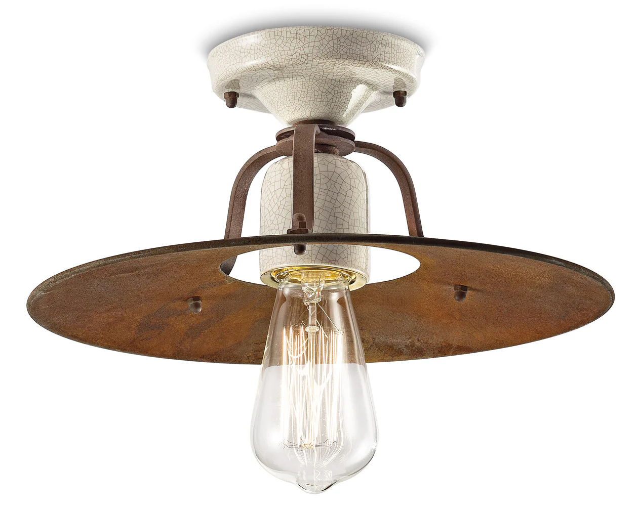 Lampa sufitowa ceramiczno-żelazna GRUNGE rdzawy z kremowym efektem Craquelé - Image 3