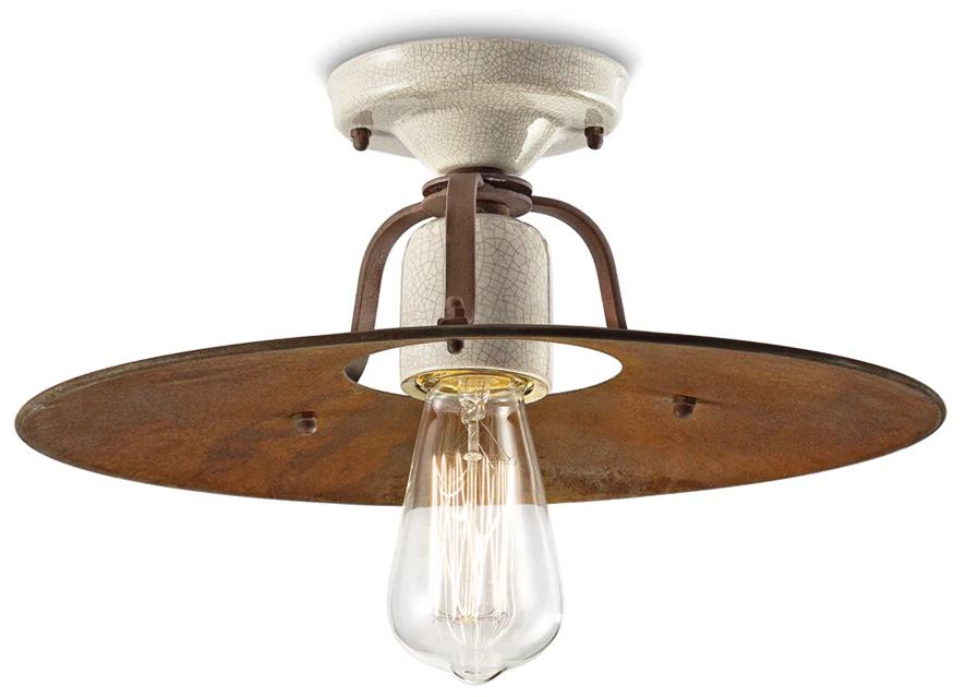 Lampa sufitowa ceramiczno-żelazna GRUNGE rdzawy z kremowym efektem Craquelé - Image 4