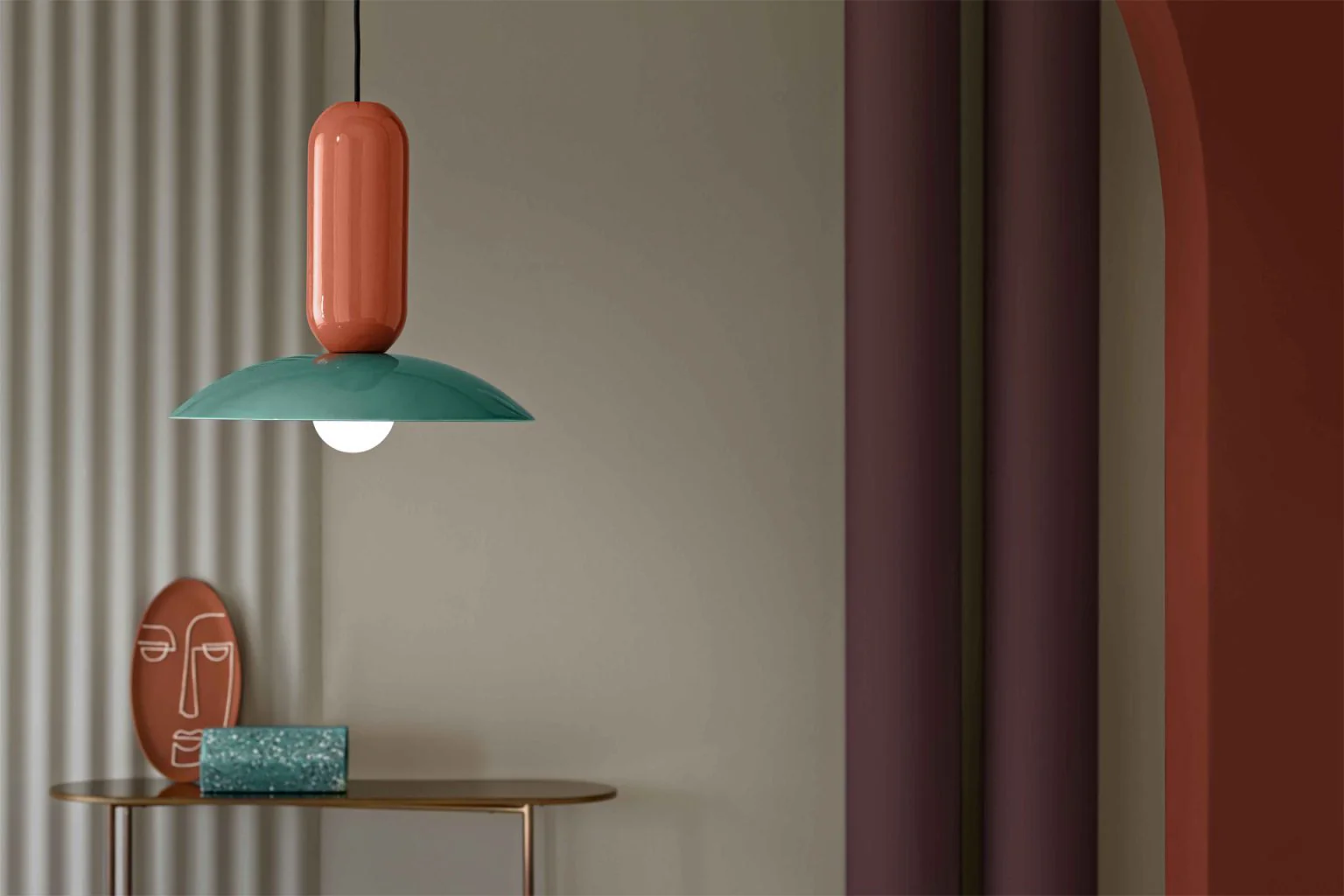 Lampa wisząca ceramiczna PAU pomarańczowy z turkusowym - Image 4