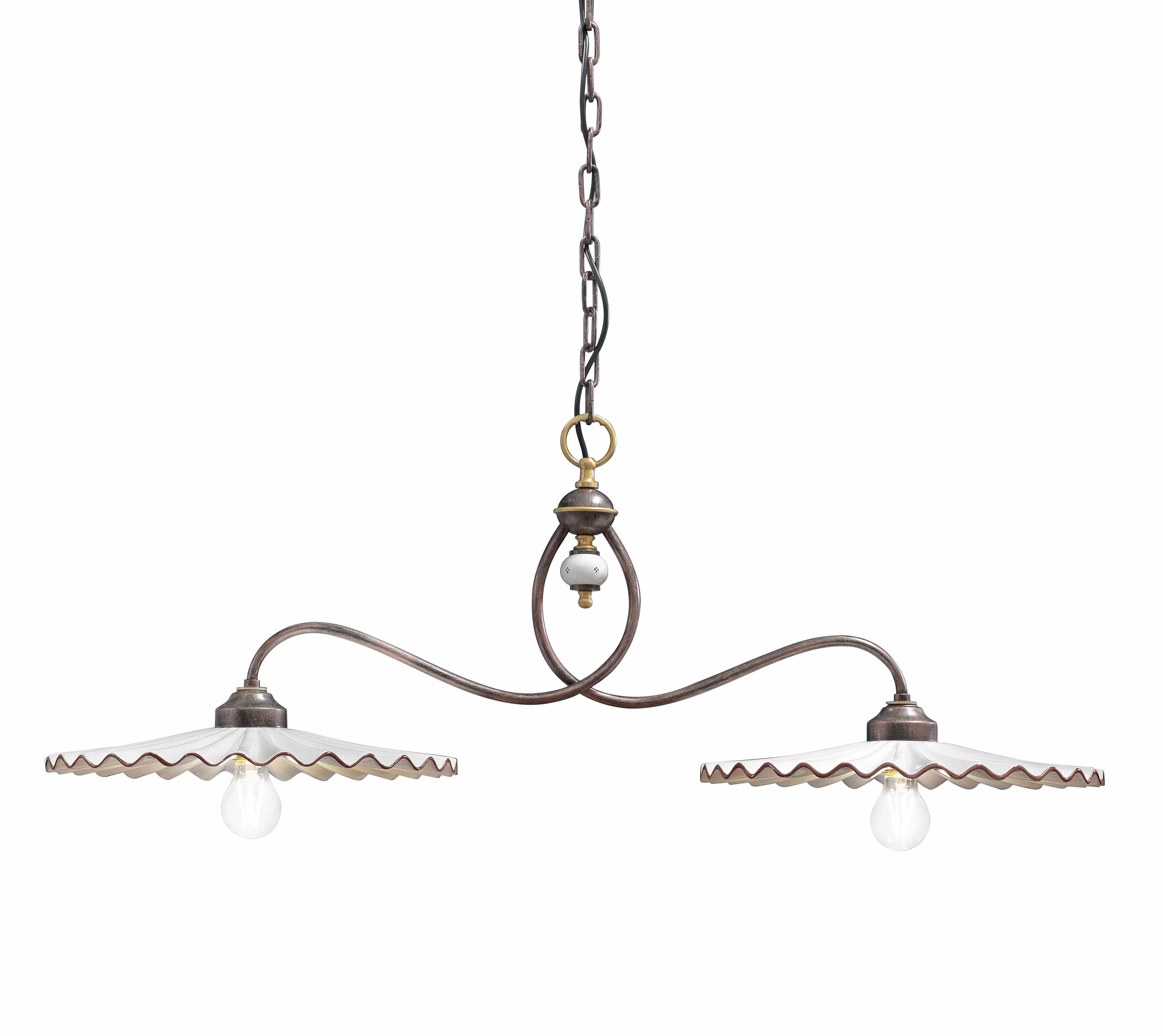Lampa wisząca dwupunktowa ceramiczna L’AQUILA biały z mokka i antycznym miedzianym