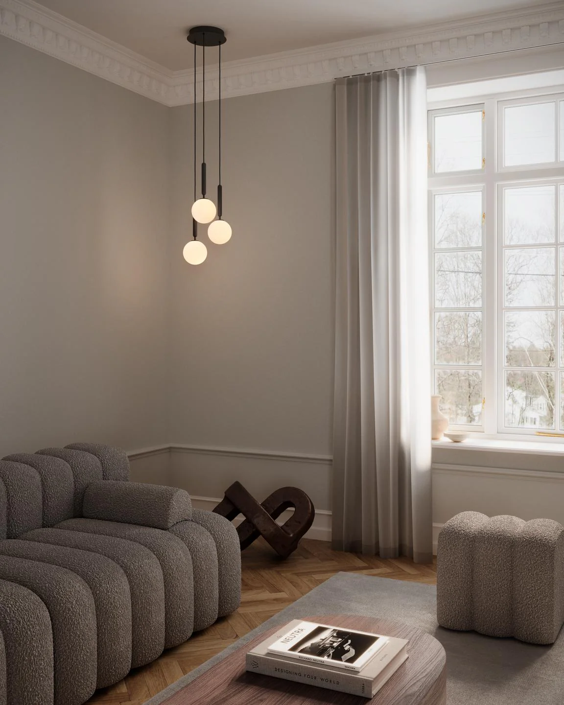 Lampa wisząca MIIRA 3 grafitowy z opalowym szkłem - Image 3