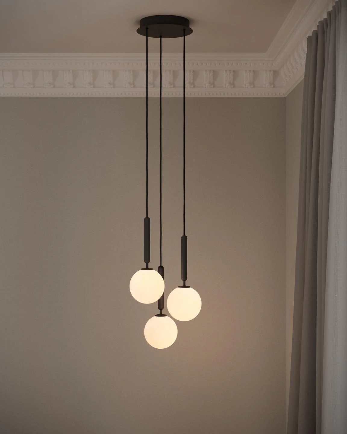Lampa wisząca MIIRA 3 grafitowy z opalowym szkłem - Image 5
