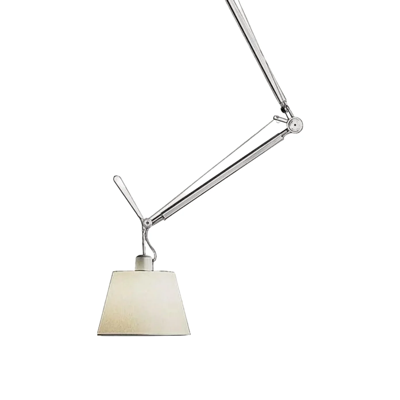 Lampa wisząca regulowana  TOLOMEO DECENTRATA klosz pergaminowy z aluminiowym ramieniem