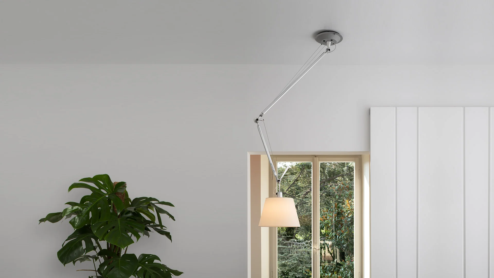 Lampa wisząca regulowana  TOLOMEO DECENTRATA klosz pergaminowy z aluminiowym ramieniem - Image 4