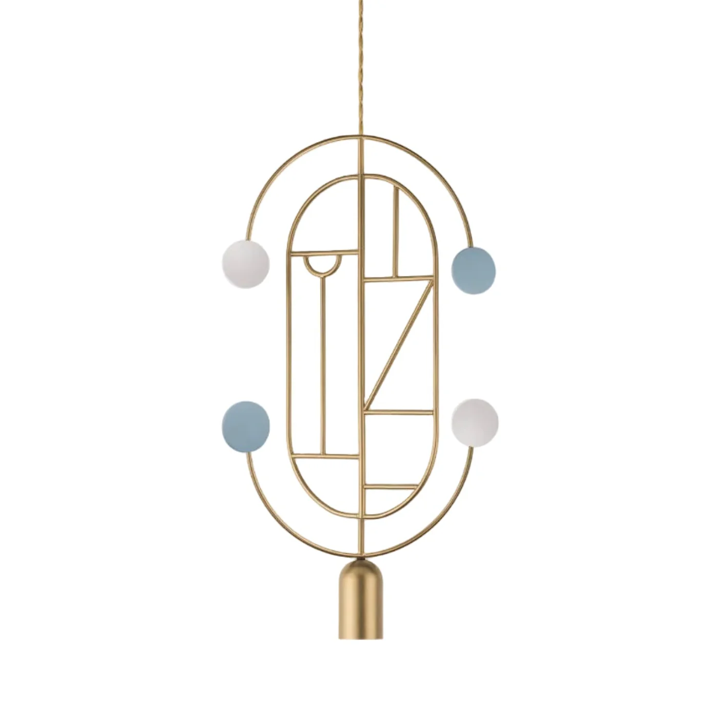 Lampa wisząca WOODEN DOTS WDS04 mosiężny z białym i niebieskim