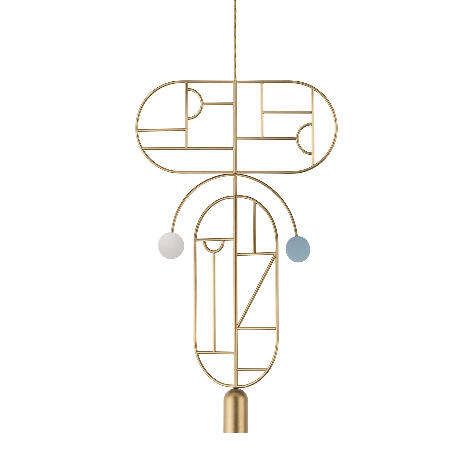 Lampa wisząca WOODEN DOTS WDS09 mosiężny z białym i niebieskim
