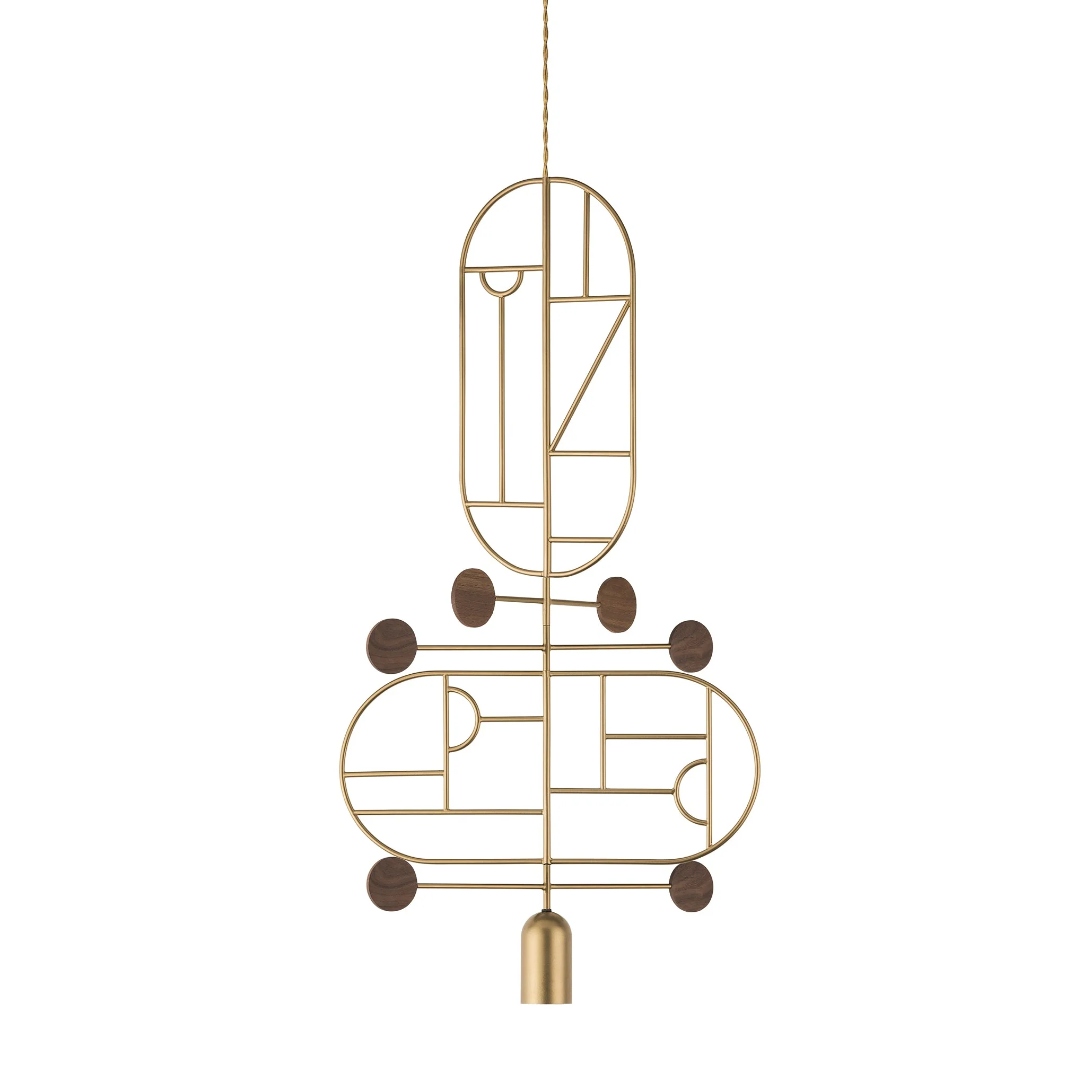 Lampa wisząca WOODEN DOTS WDS13 mosiężny z drewnem orzechowym