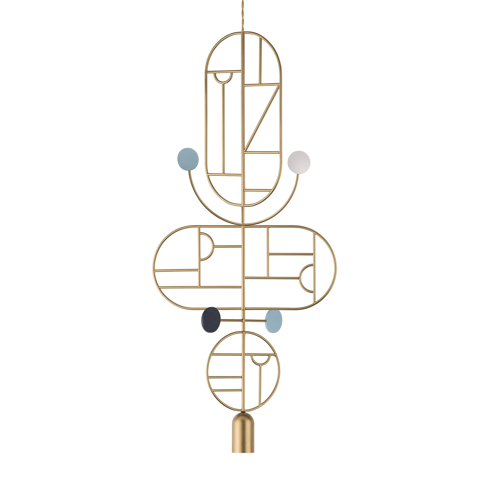 Lampa wisząca WOODEN DOTS WDS15 mosiężny z odcieniami niebieskiego i bieli