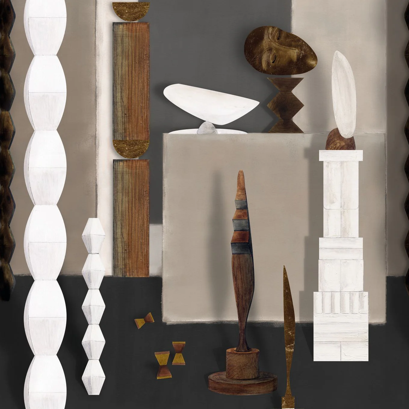 Mural z motywem artystycznym L'ATELIER DE BRANCUSI - GREGE brązowy z białym