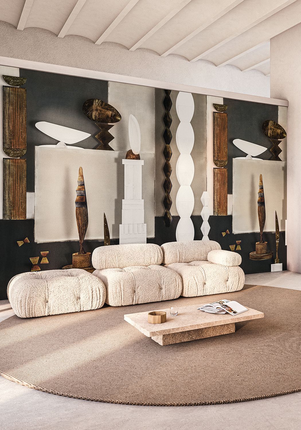 Mural z motywem artystycznym L'ATELIER DE BRANCUSI - GREGE brązowy z białym - Image 3
