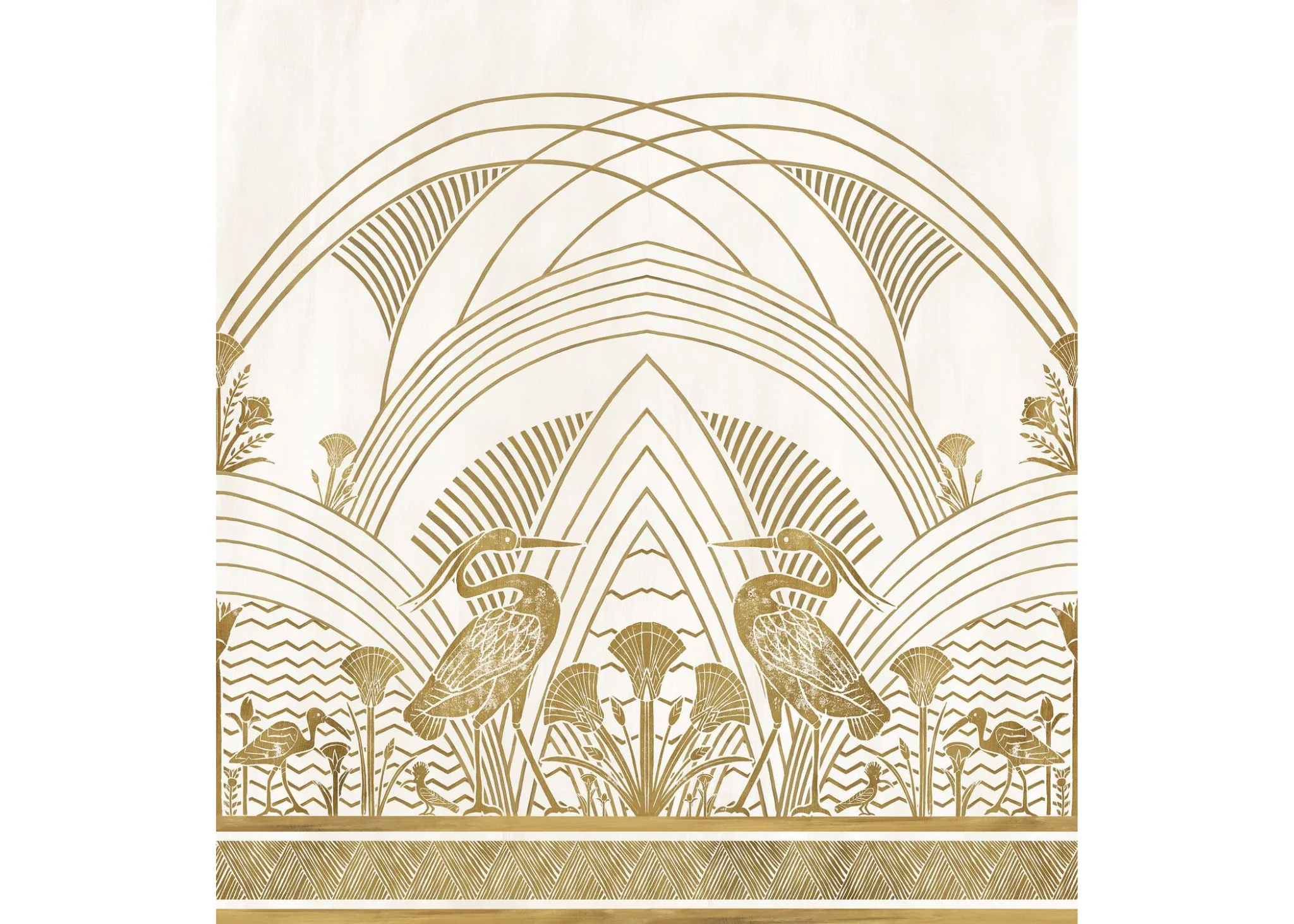 Mural w stylu art déco ELEPHANTINE beżowy ze złotym