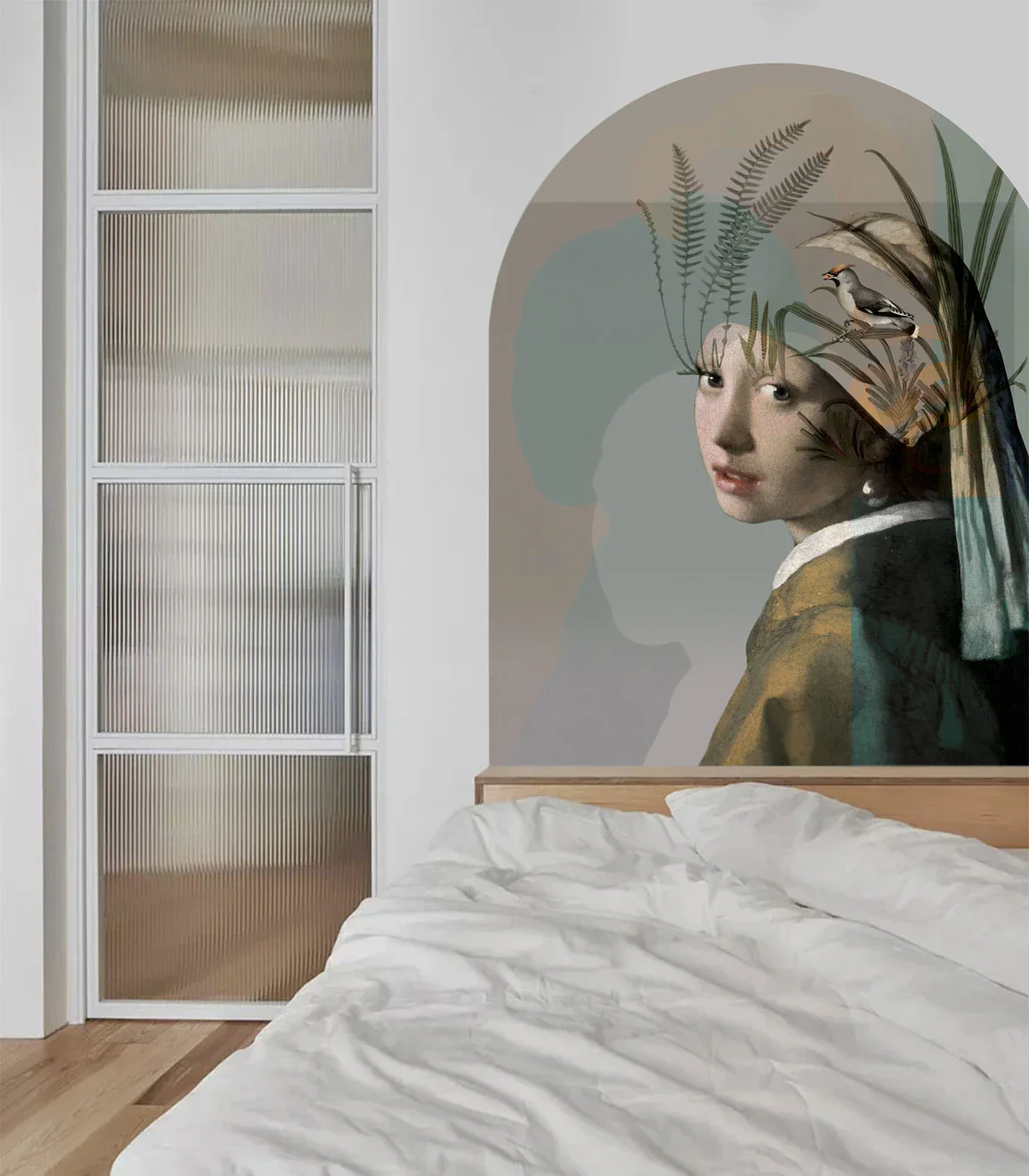 Mural flizelinowy w kształcie łuku NATURE GIRL WITH THE PEARL beżowy z zielonym - Image 2