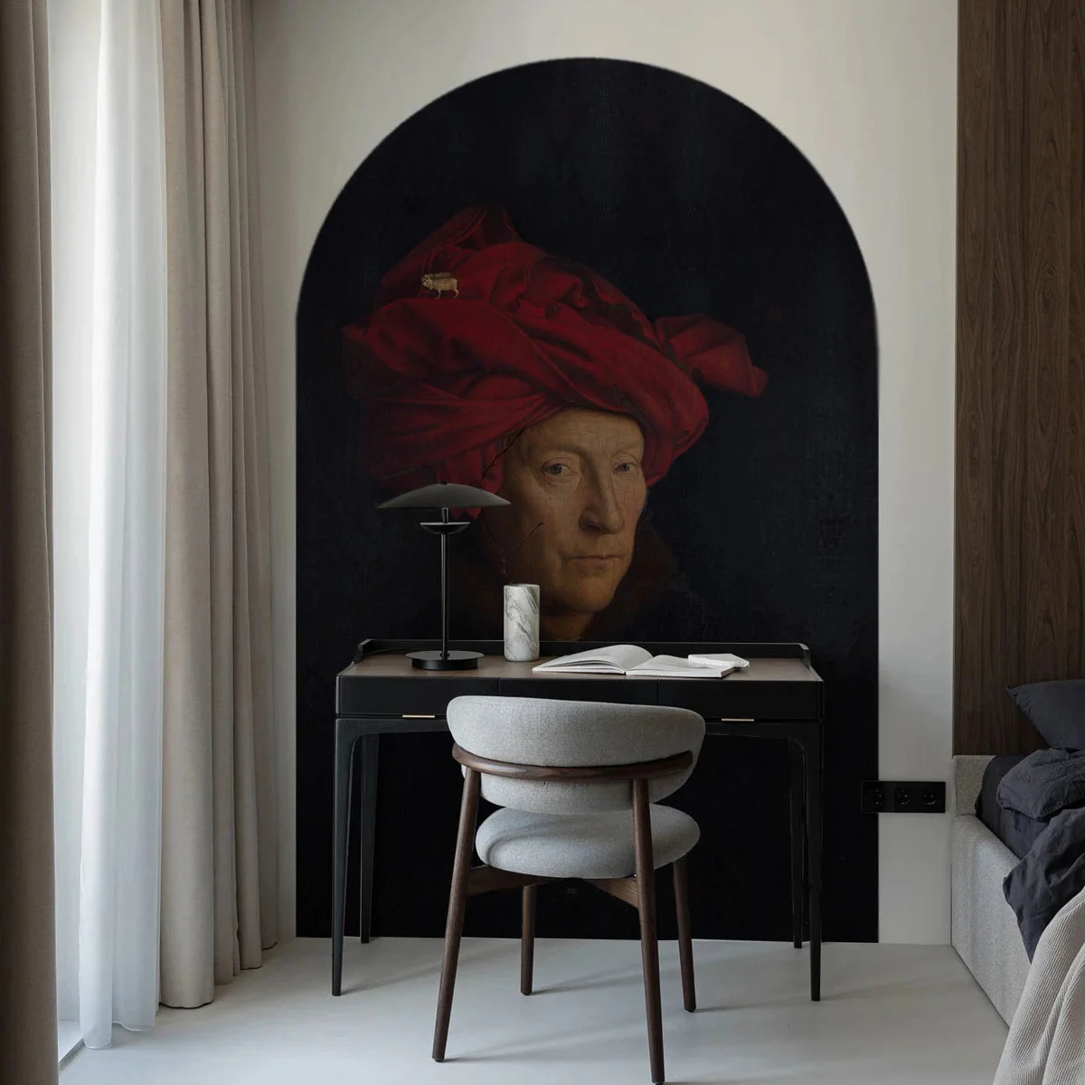Mural flizelinowy w kształcie łuku VAN EYCK granatowy