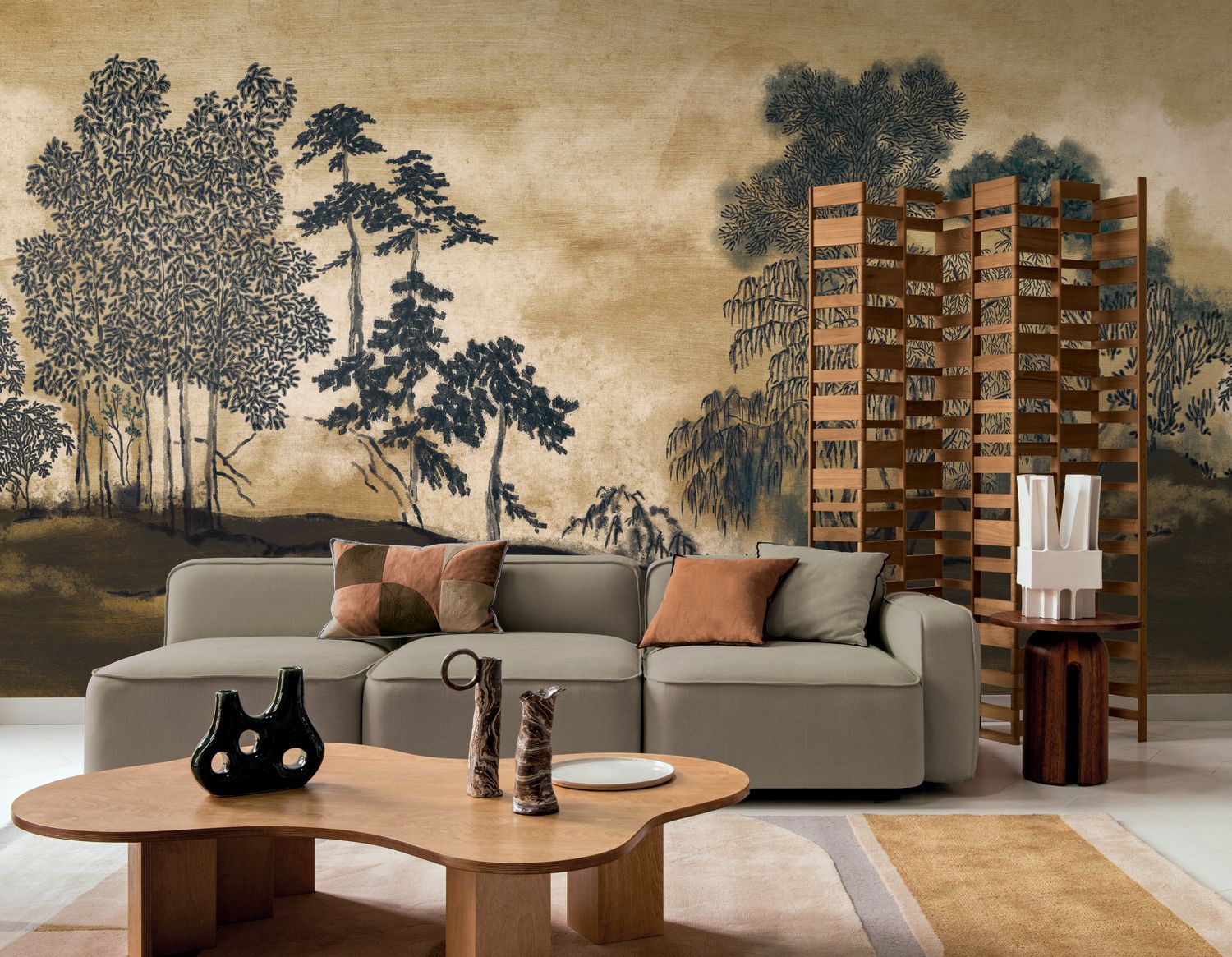 Mural z krajobrazem japońskiego ogrodu KORAKU brązowy - Image 2