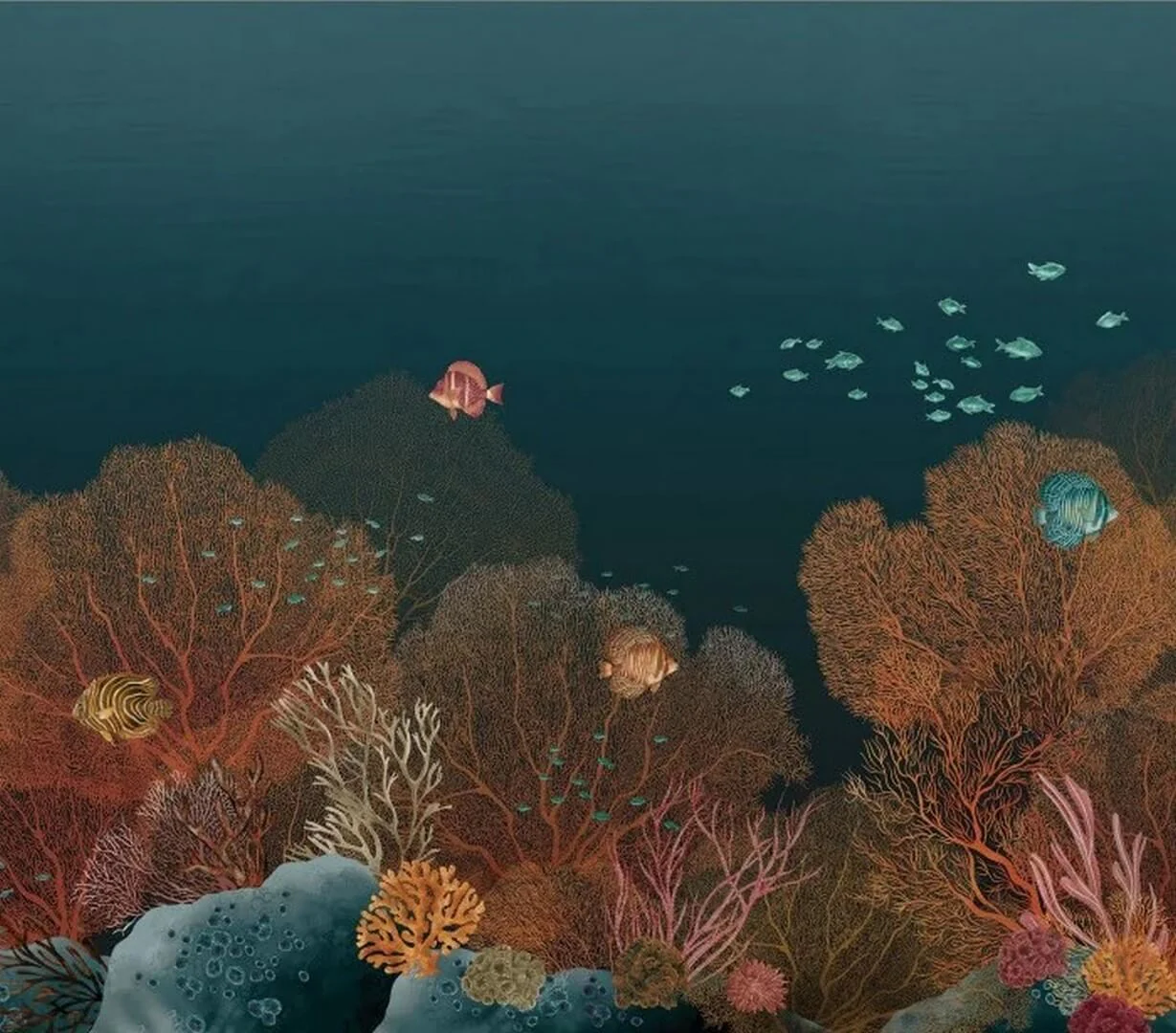 Mural z morskim motywem POLYNESIE - MARINE/MULTICO granatowy z brązowym