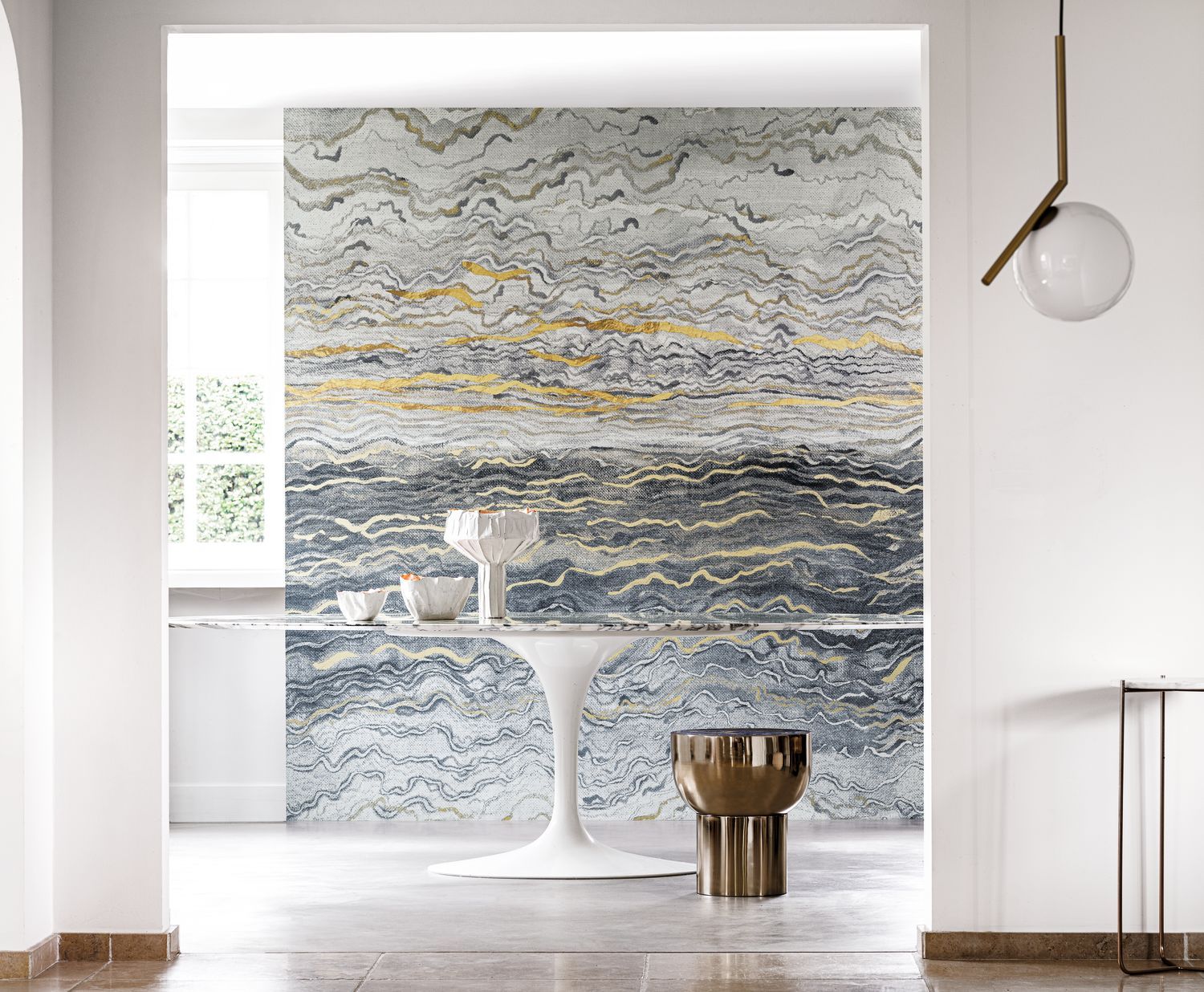 Mural metaliczny AZURITE - BLANC/GRIS/DORÉ szary ze złotym - Image 2