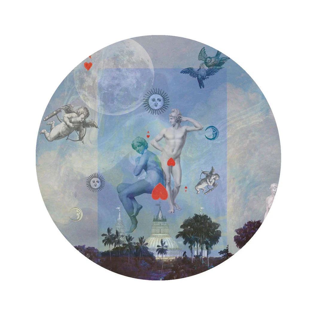 Mural w kształcie koła DOTS - AMORE niebieski