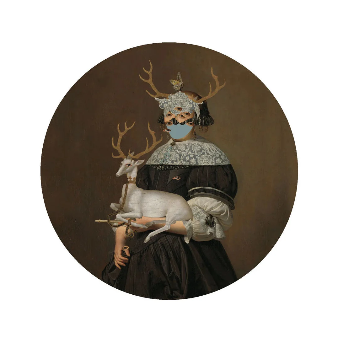 Mural w kształcie koła DOTS - LADY OF THE STAG ciemnobrązowy