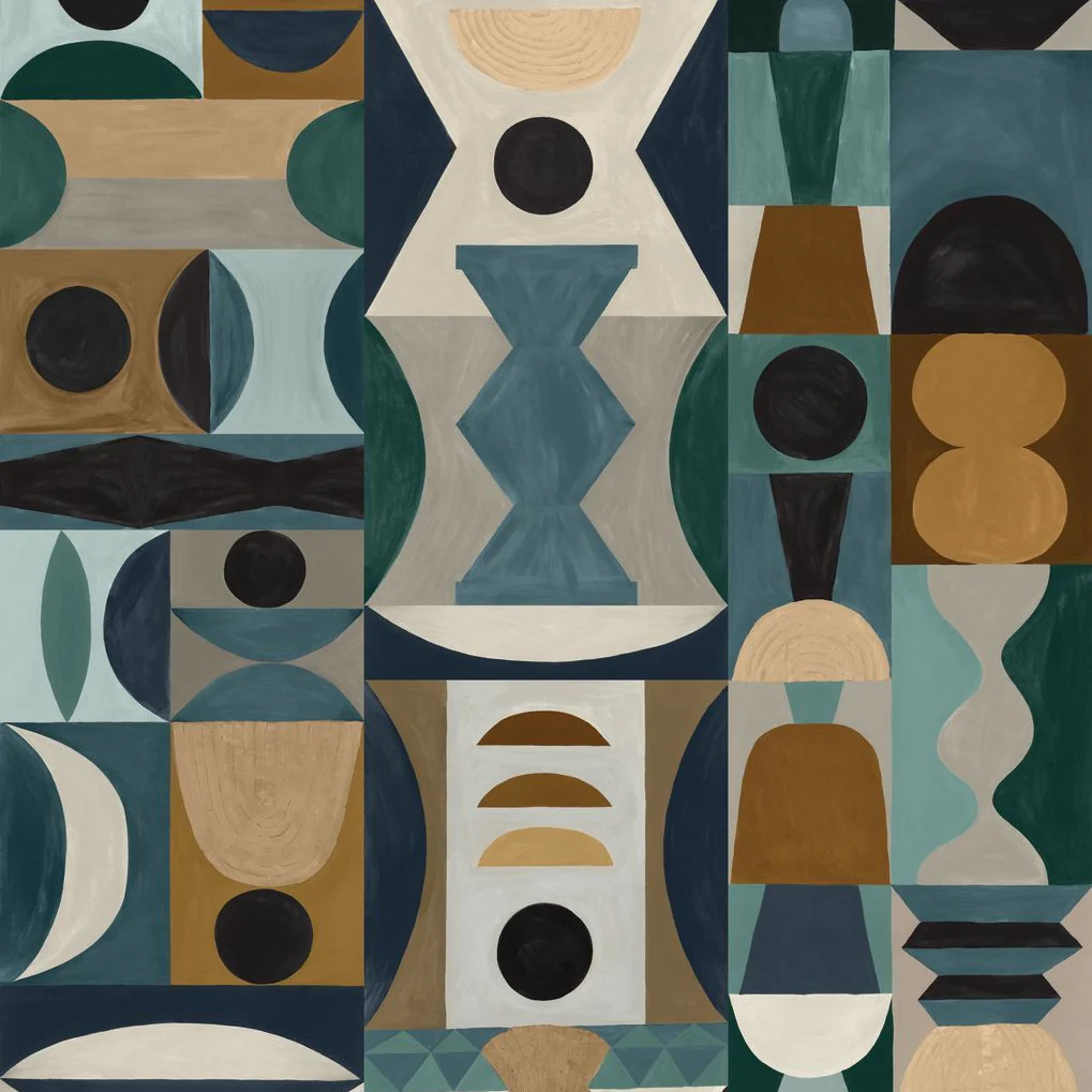 Mural z geometrycznym wzorem MODELAGE - BLEU/CELADON niebieski z seledynowym