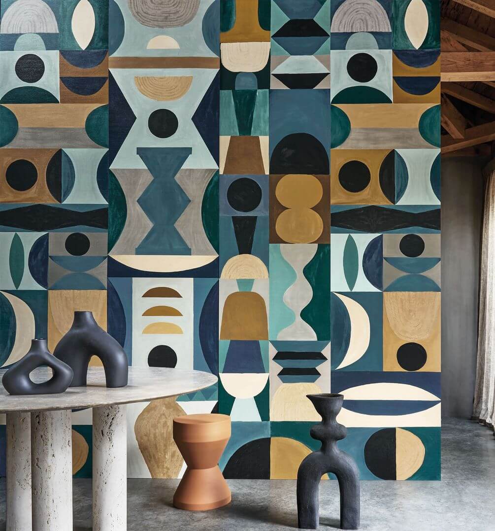Mural z geometrycznym wzorem MODELAGE - BLEU/CELADON niebieski z seledynowym - Image 2